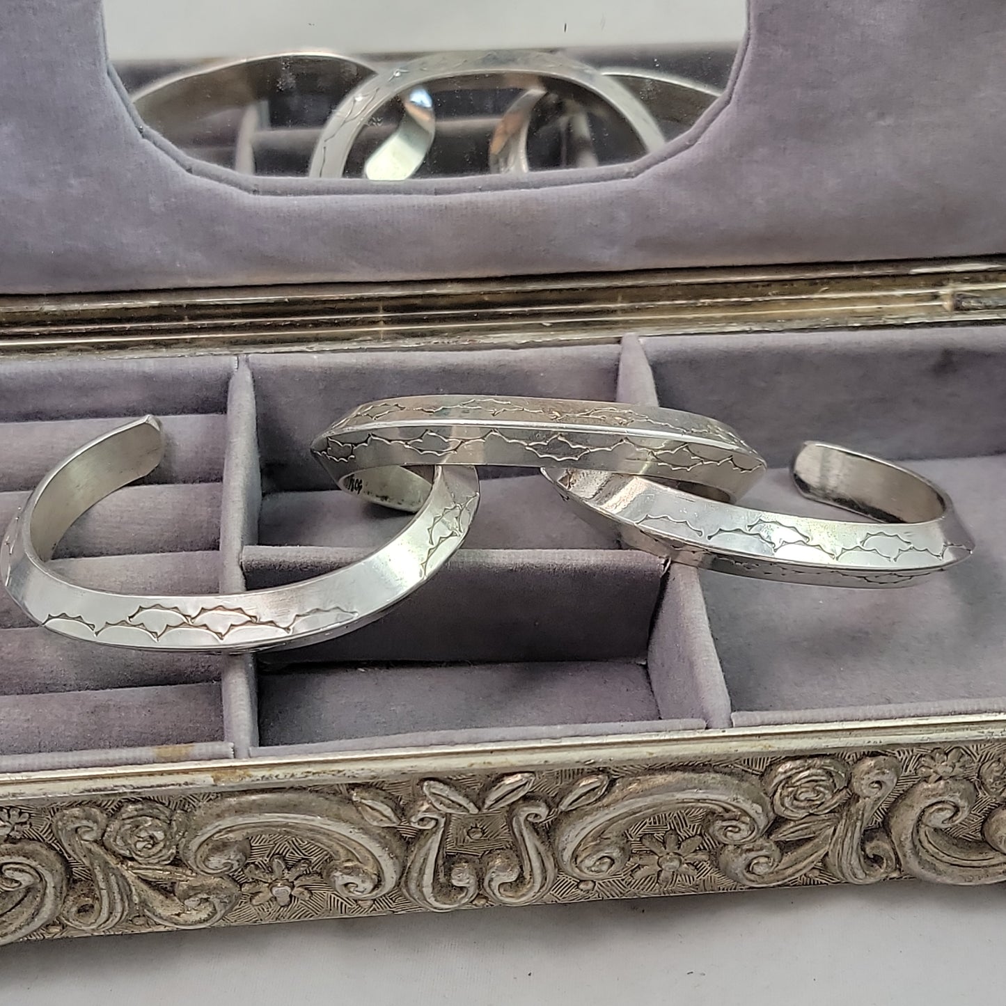 Triangle stamped heavy cuff bracelet