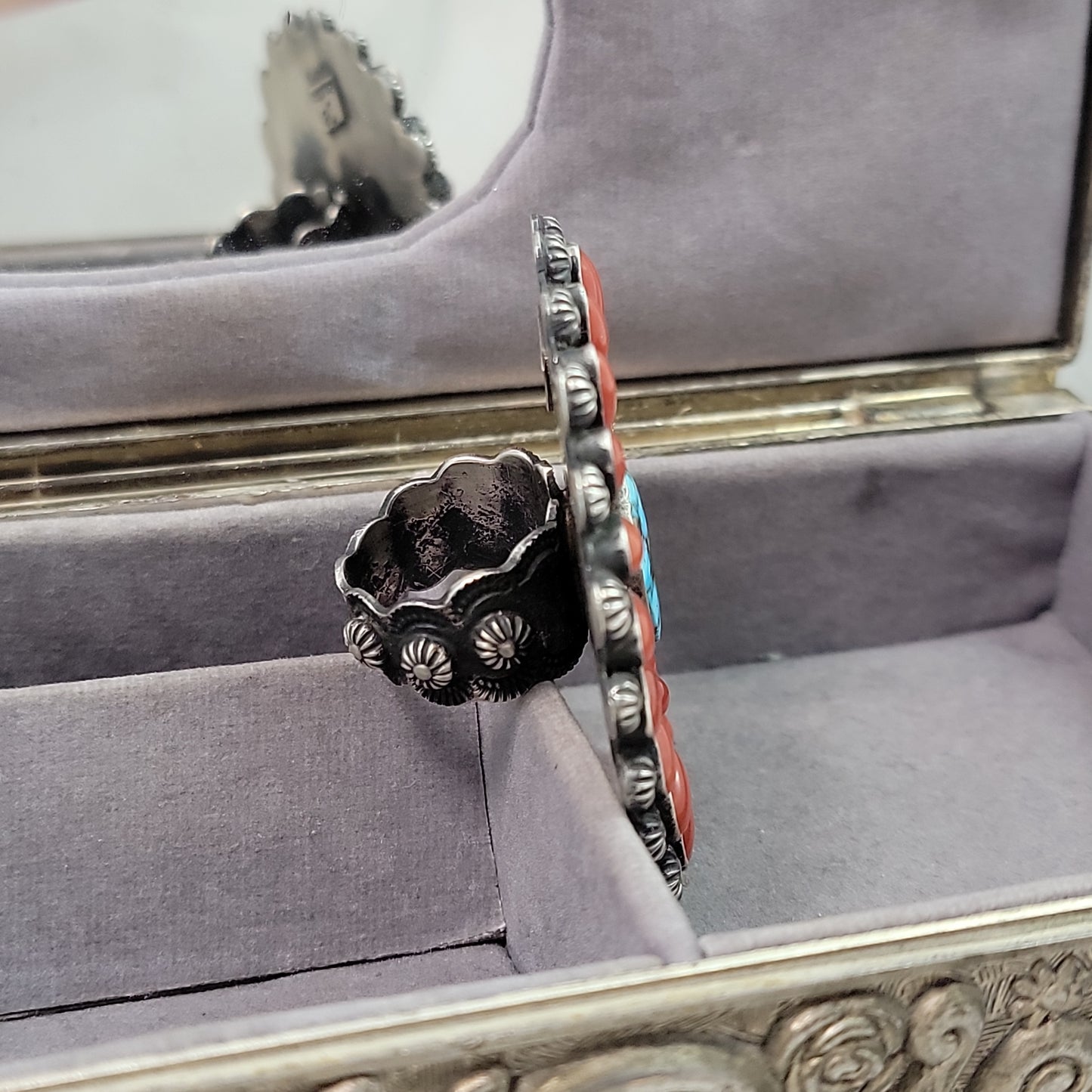 Coral & Turquoise statement ring