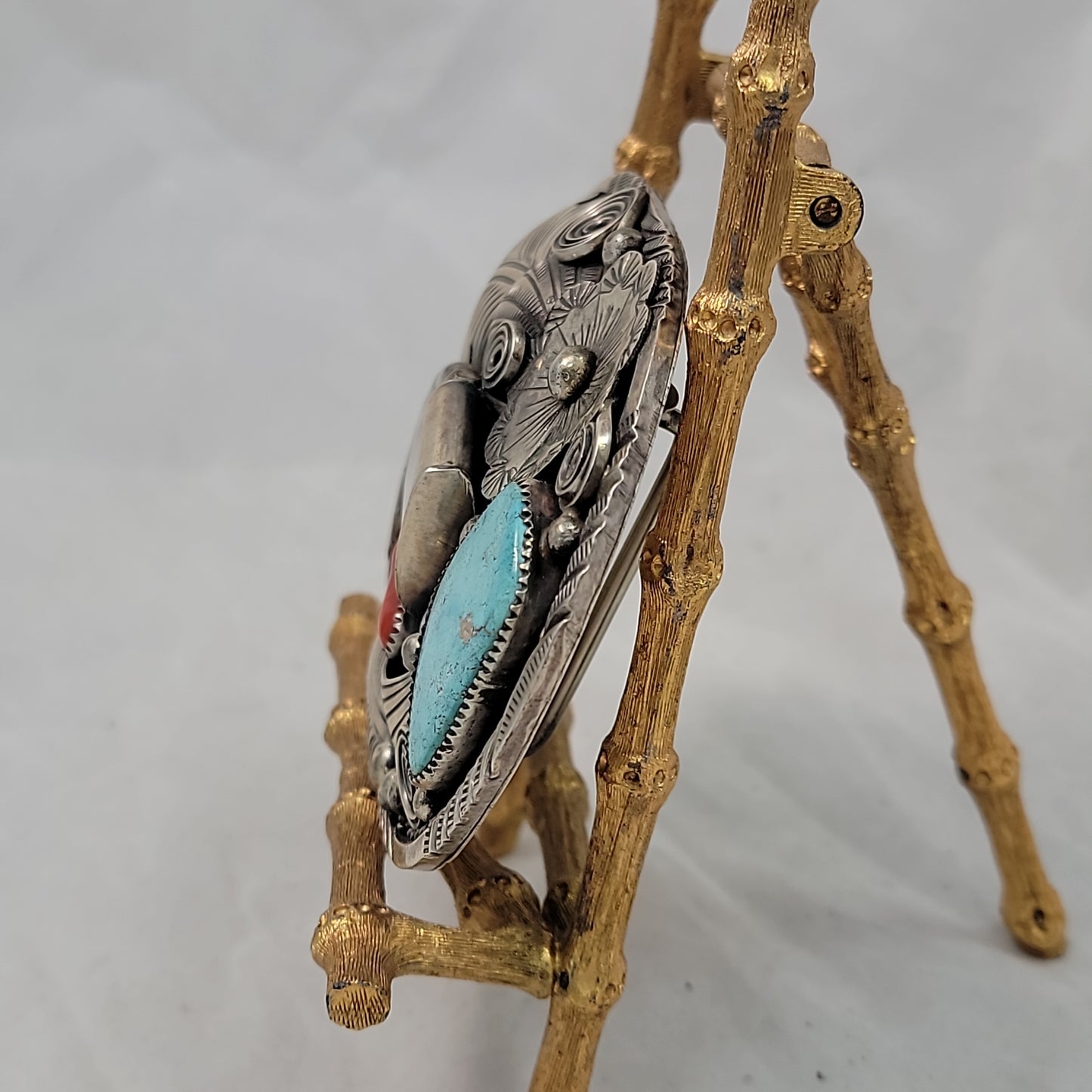 Large Turquoise & Coral Claw Belt Buckle