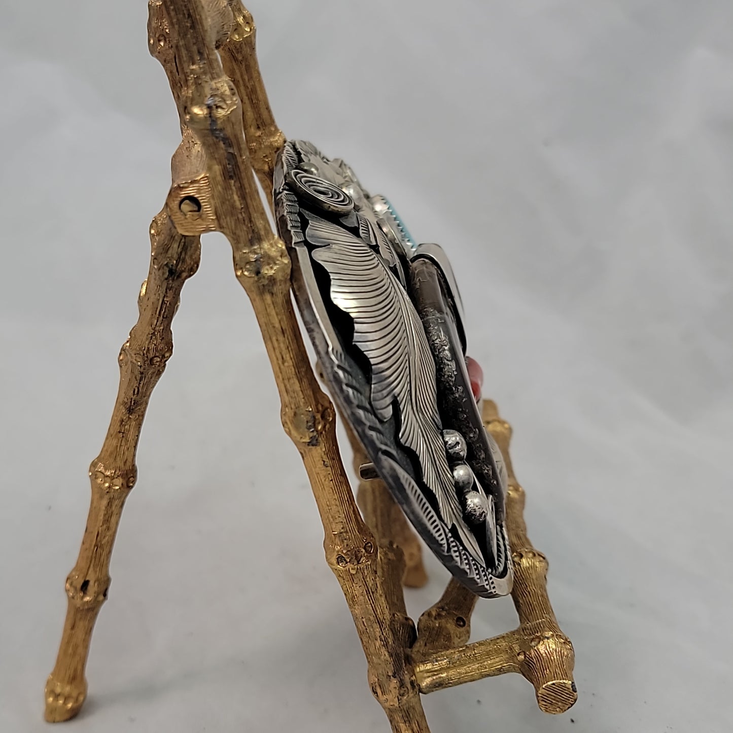 Large Turquoise & Coral Claw Belt Buckle