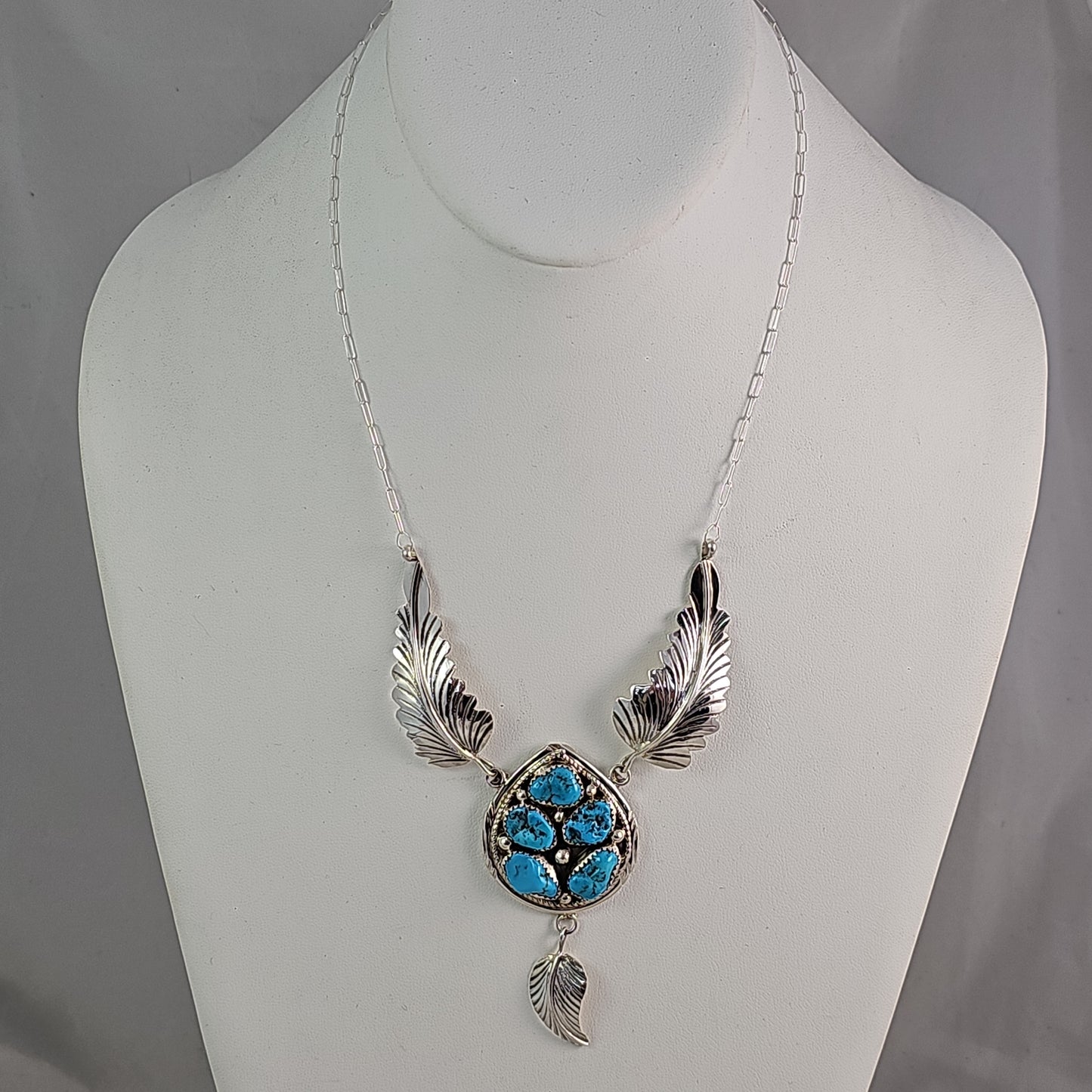 Feather turquoise cluster necklace