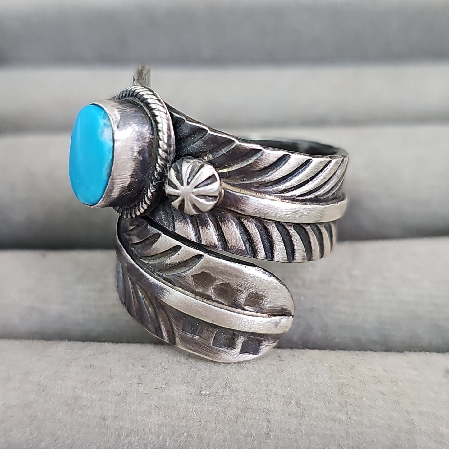Heavy turquoise feather ring