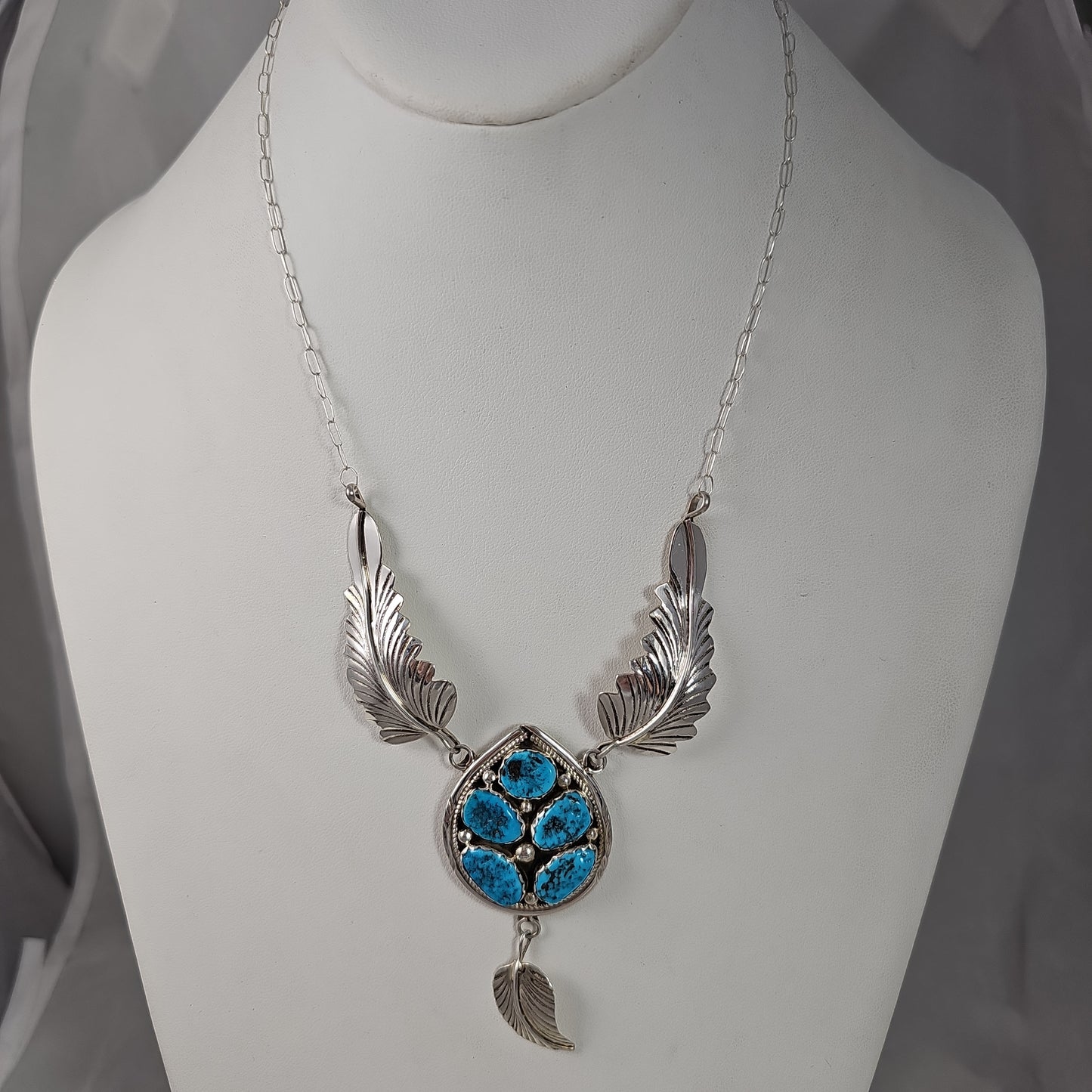 Feather turquoise cluster necklace