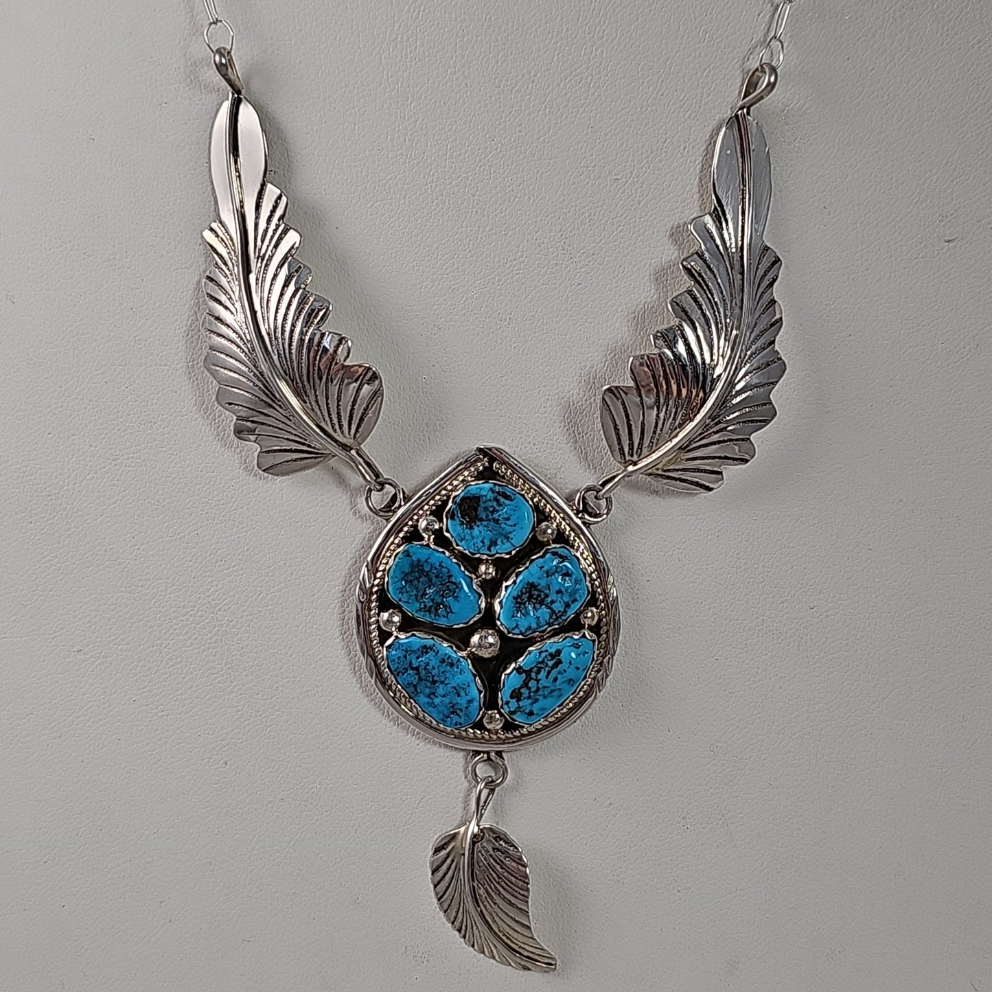 Feather turquoise cluster necklace