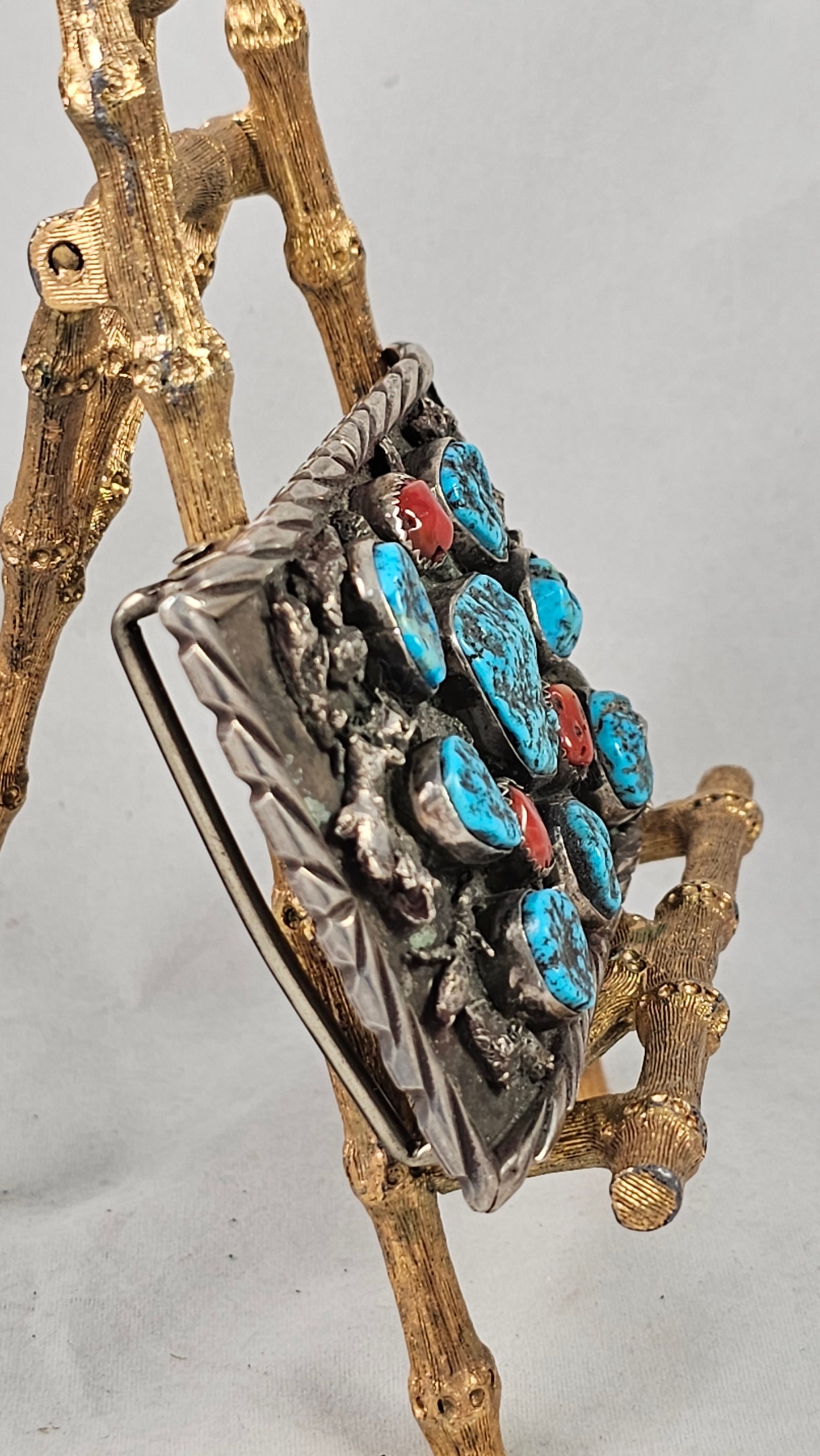 Vintage turquoise and coral belt buckle