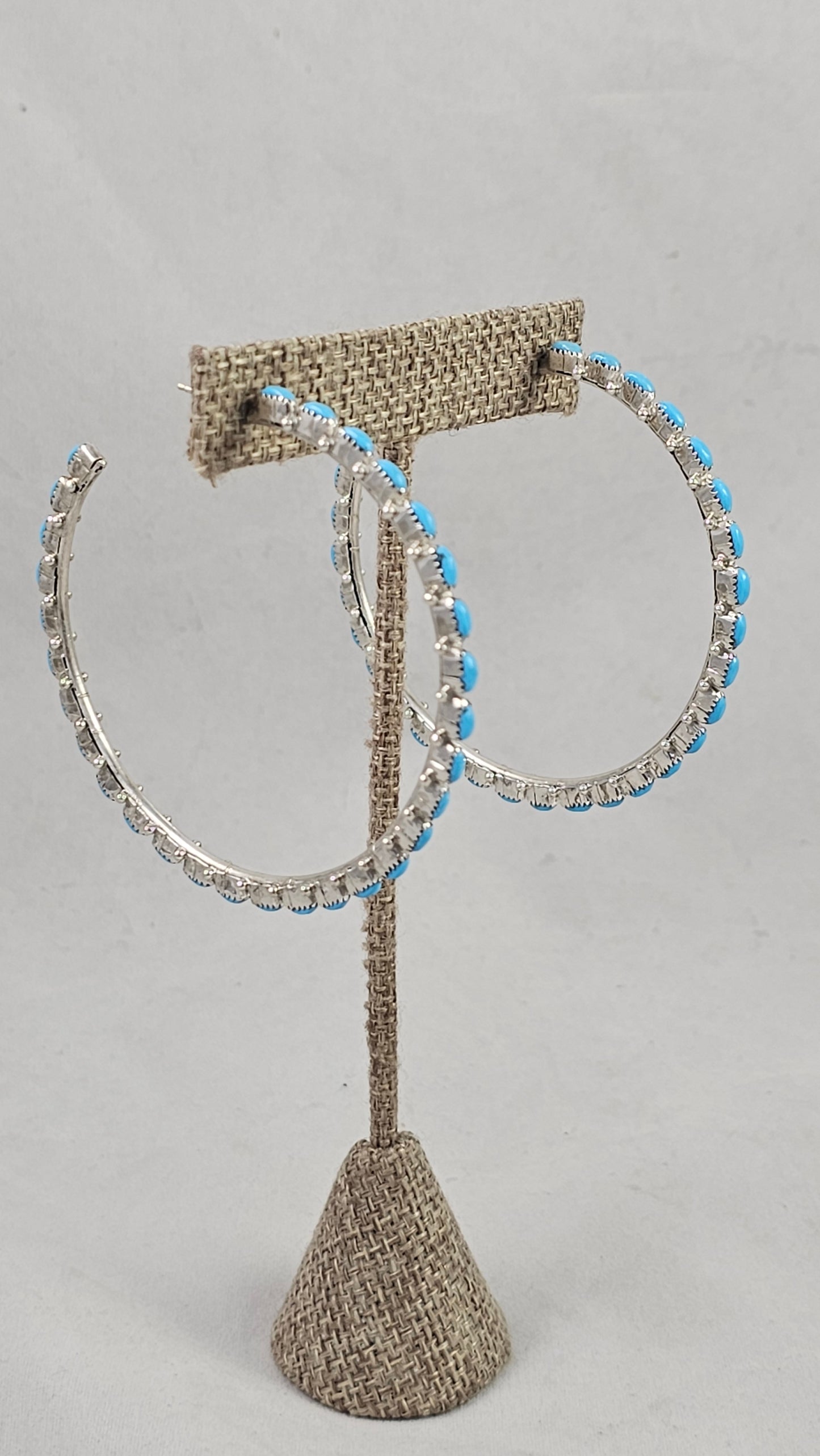Turquoise needlepoint hoop earrings