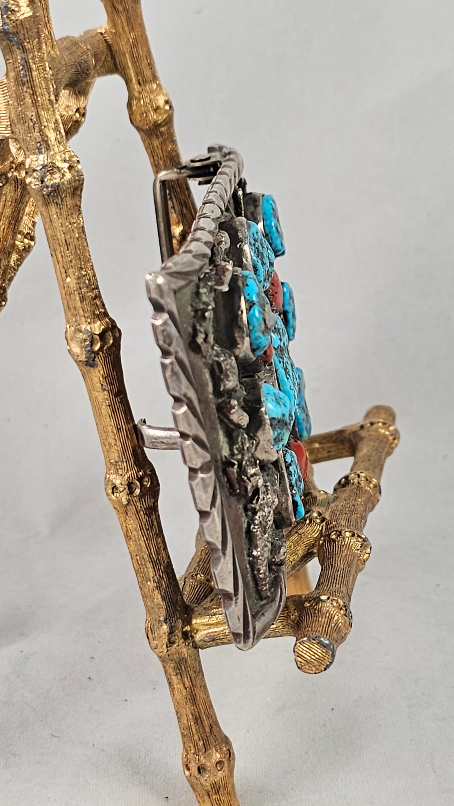 Vintage turquoise and coral belt buckle