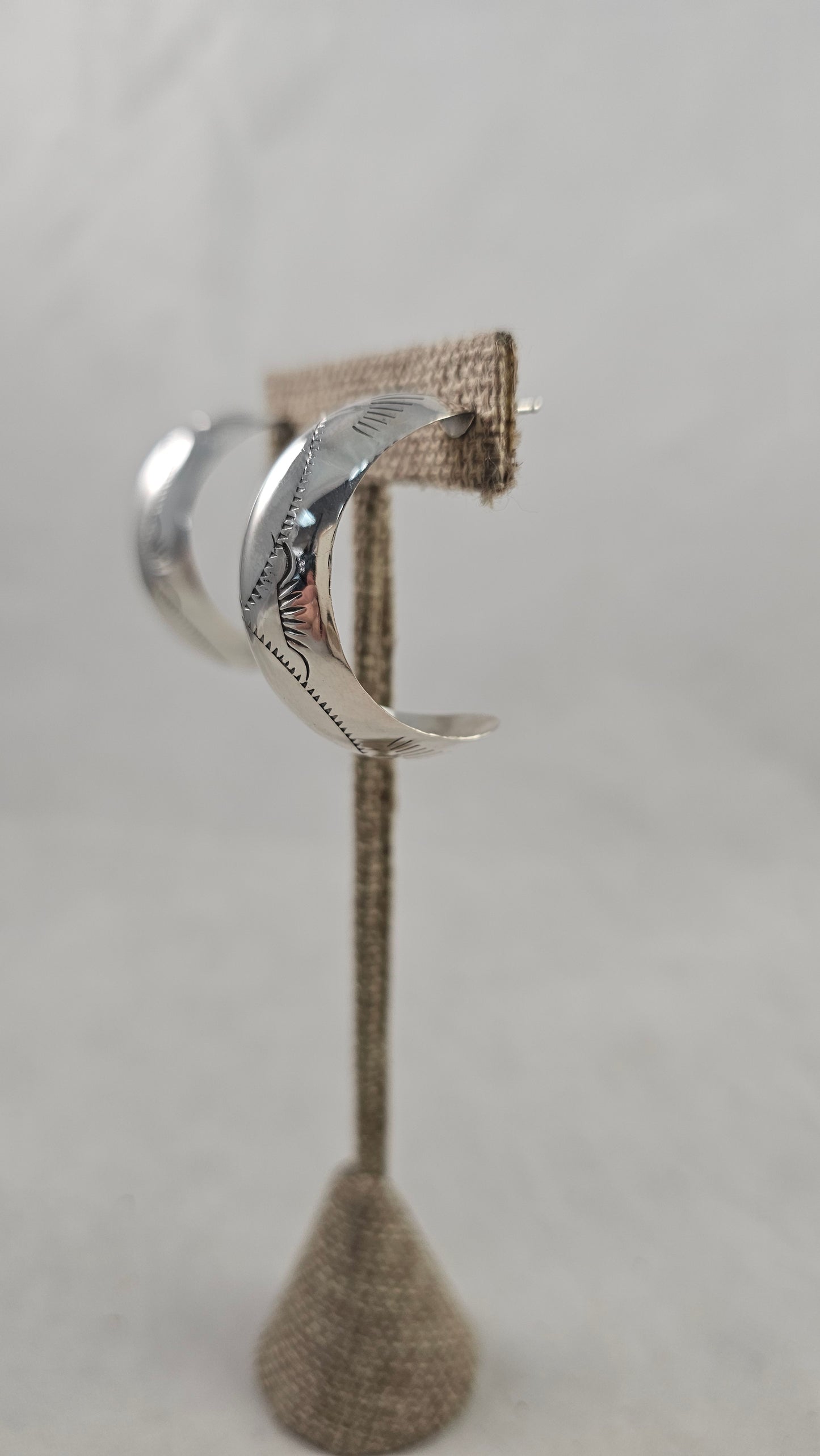 Stamped sterling hoop earrings 1-1/4"