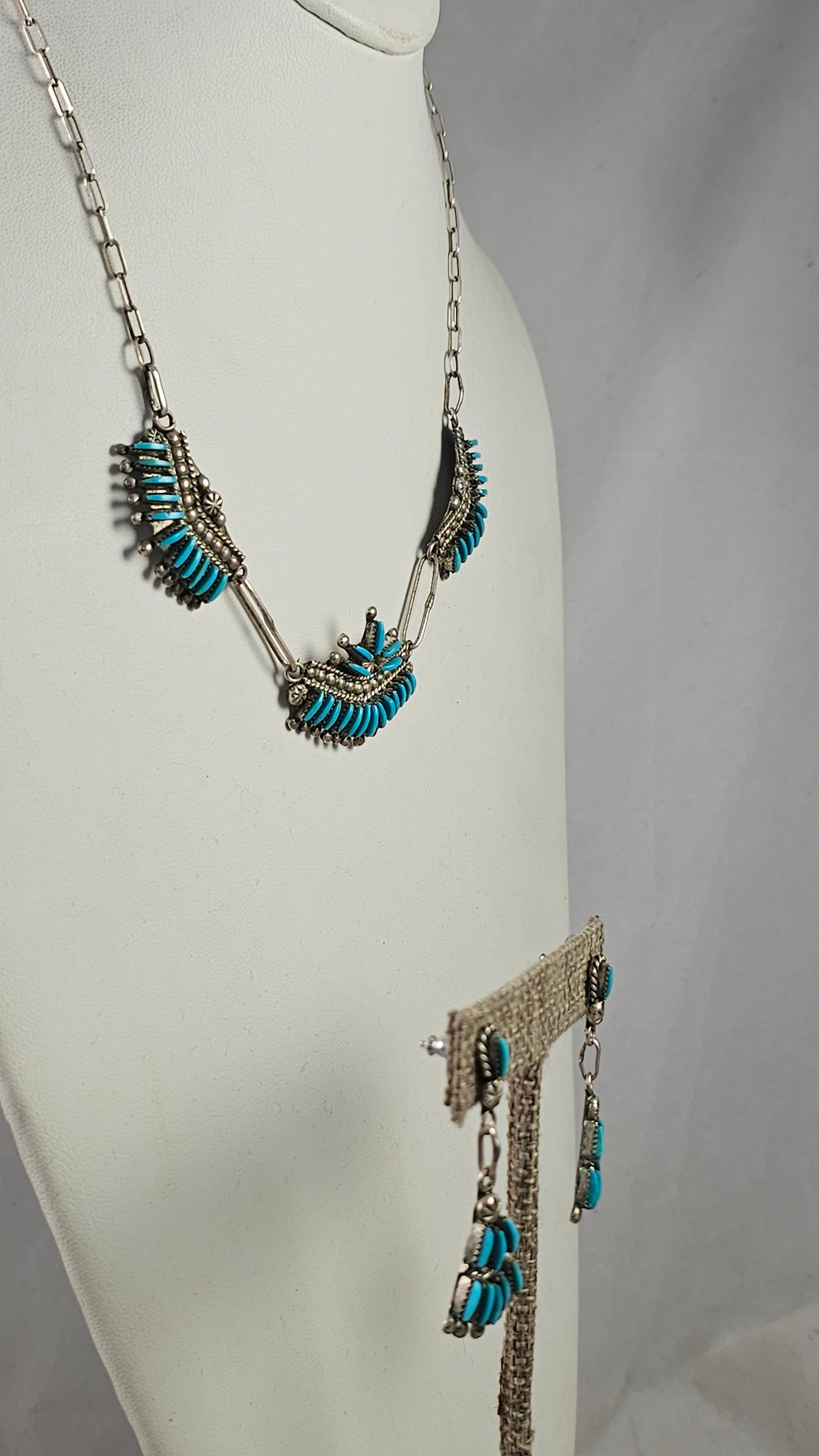 Zuni needlepoint necklace and earring set
