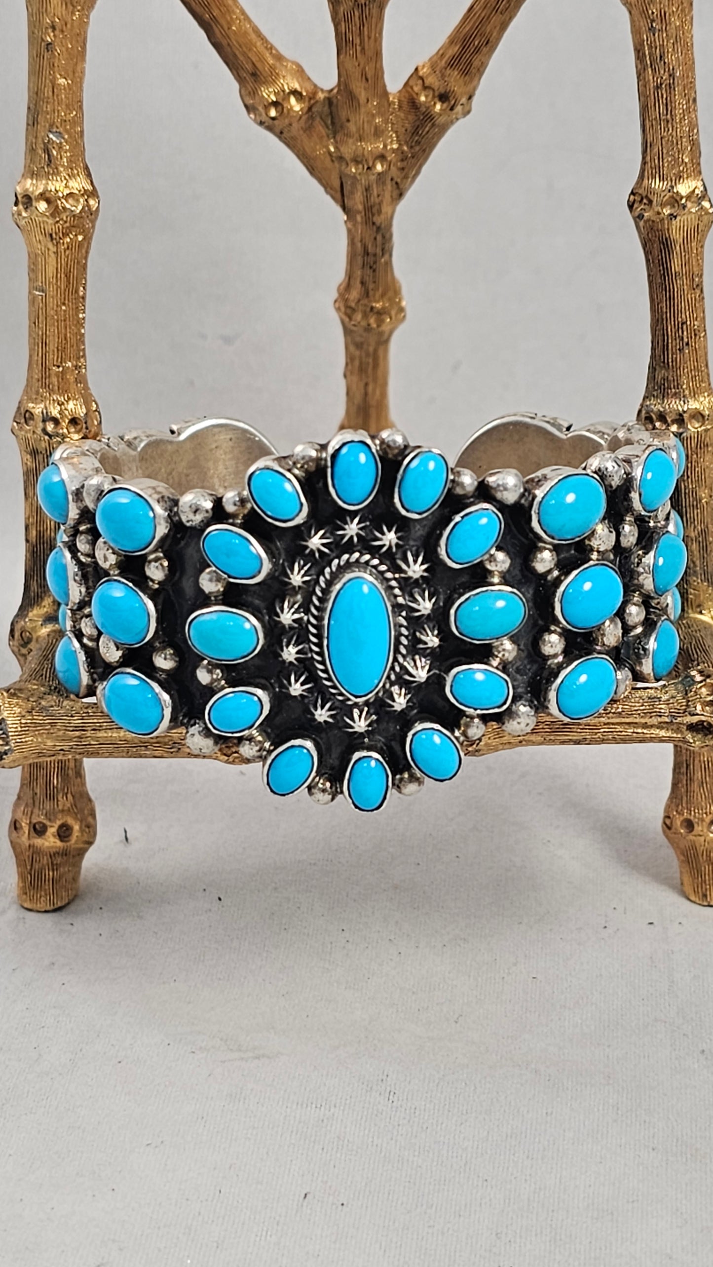 Turquoise and sterling cluster bracelet