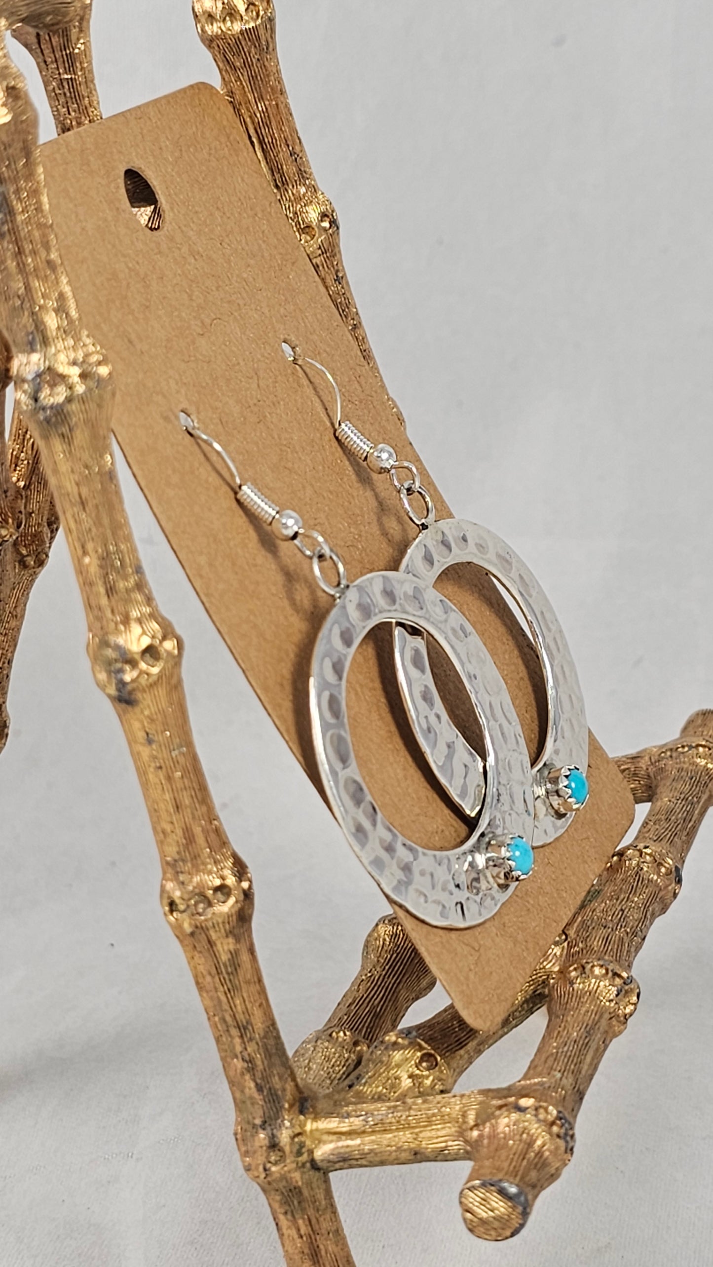 Turquoise hammered circle earrings