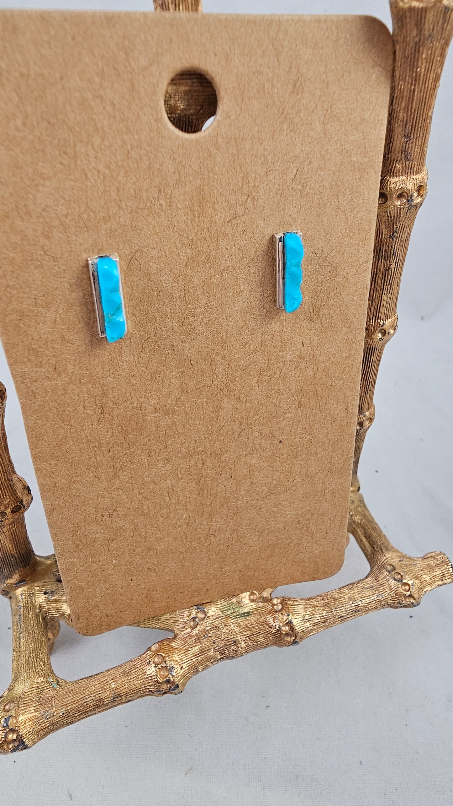 Turquoise bar carved post earrings