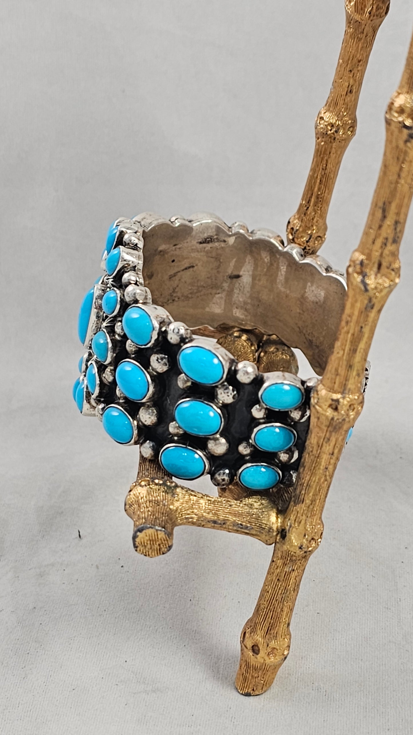 Turquoise and sterling cluster bracelet