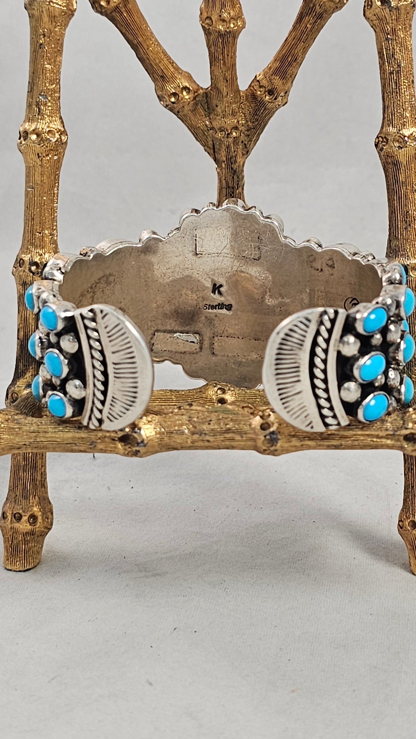 Turquoise and sterling cluster bracelet