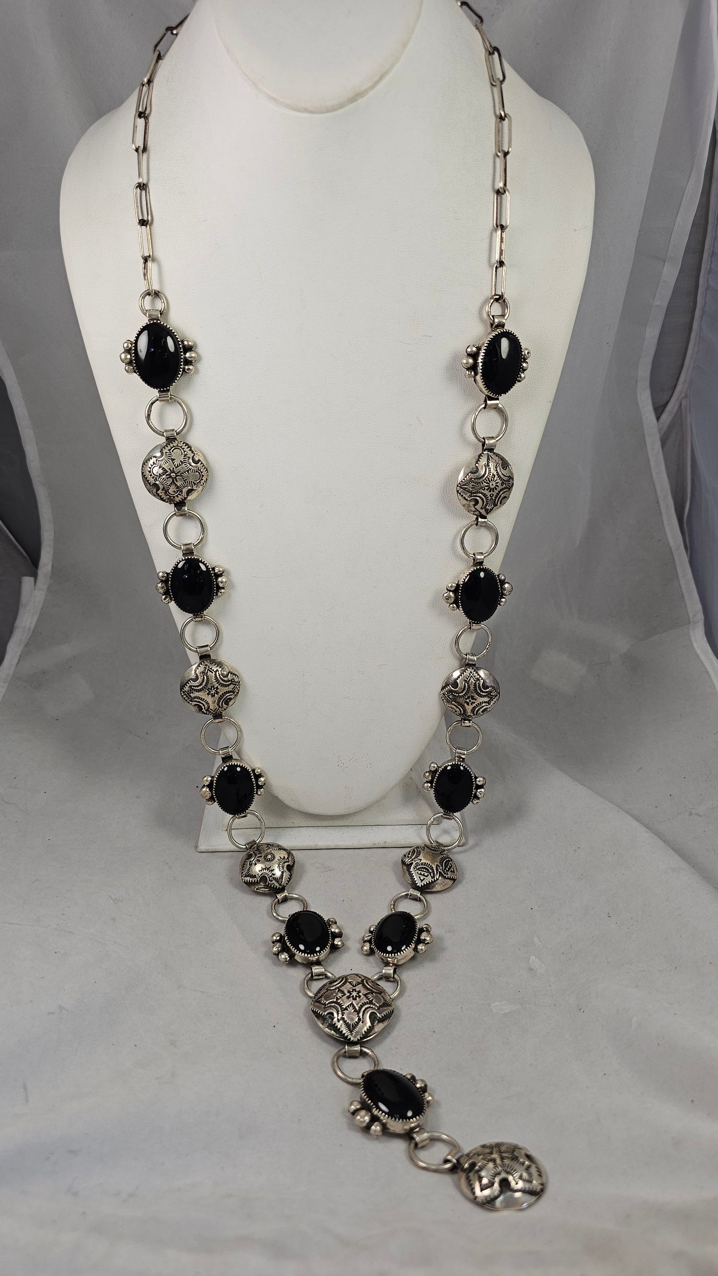 Lariat necklace onyx & sterling