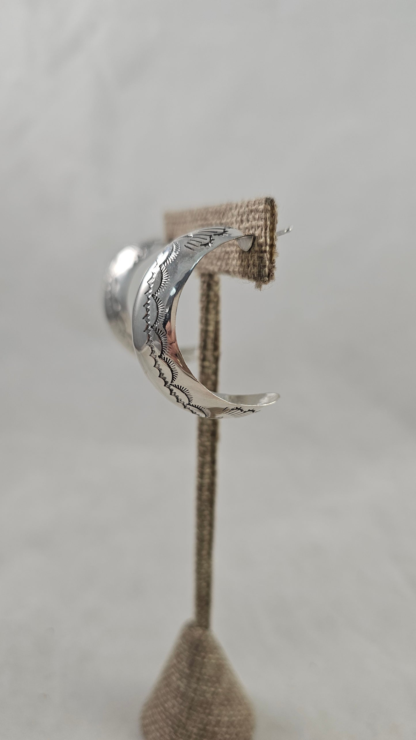 Stamped sterling hoop earrings 1-1/4"