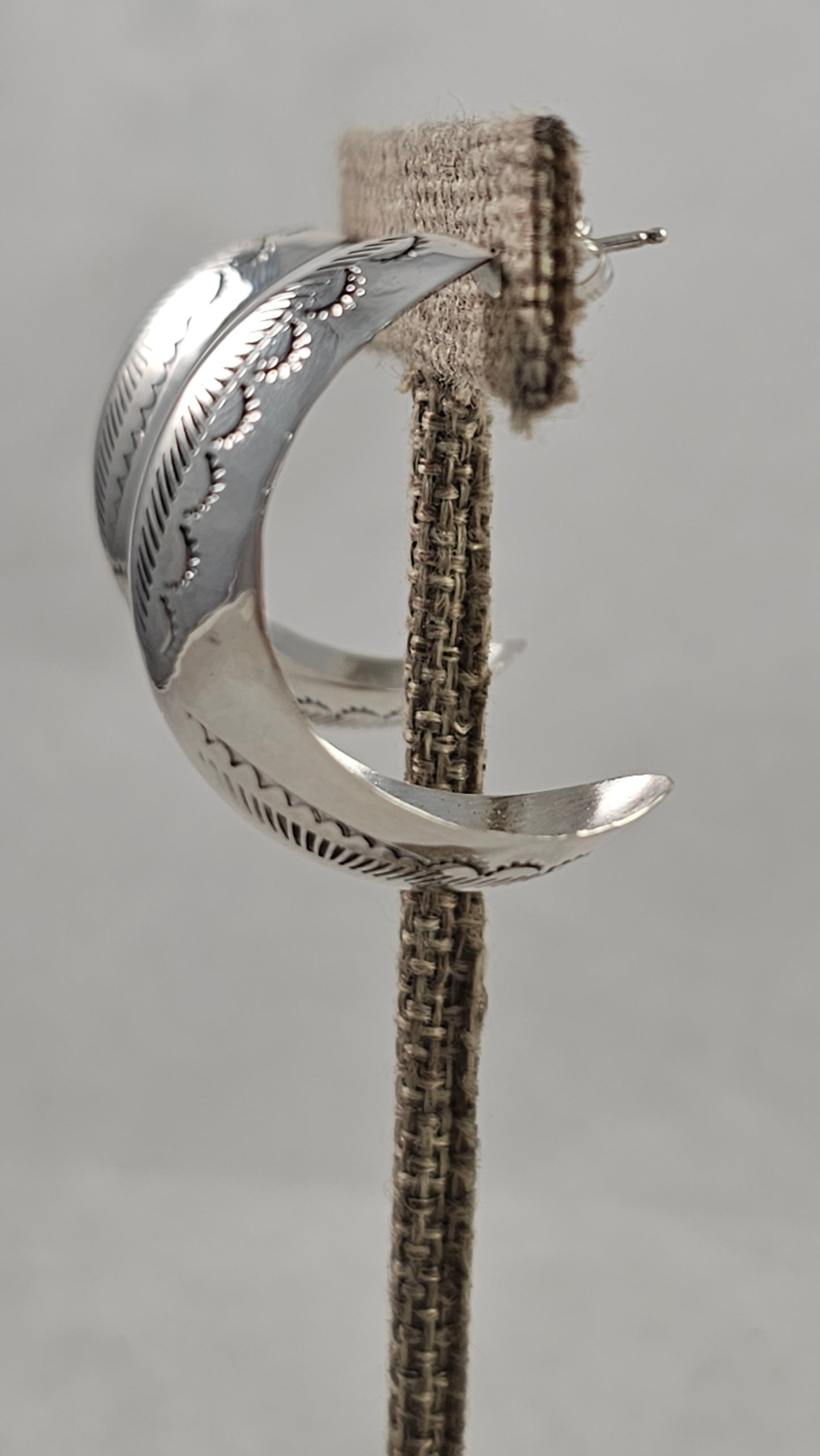 Stamped sterling hoop earrings 1-1/4"