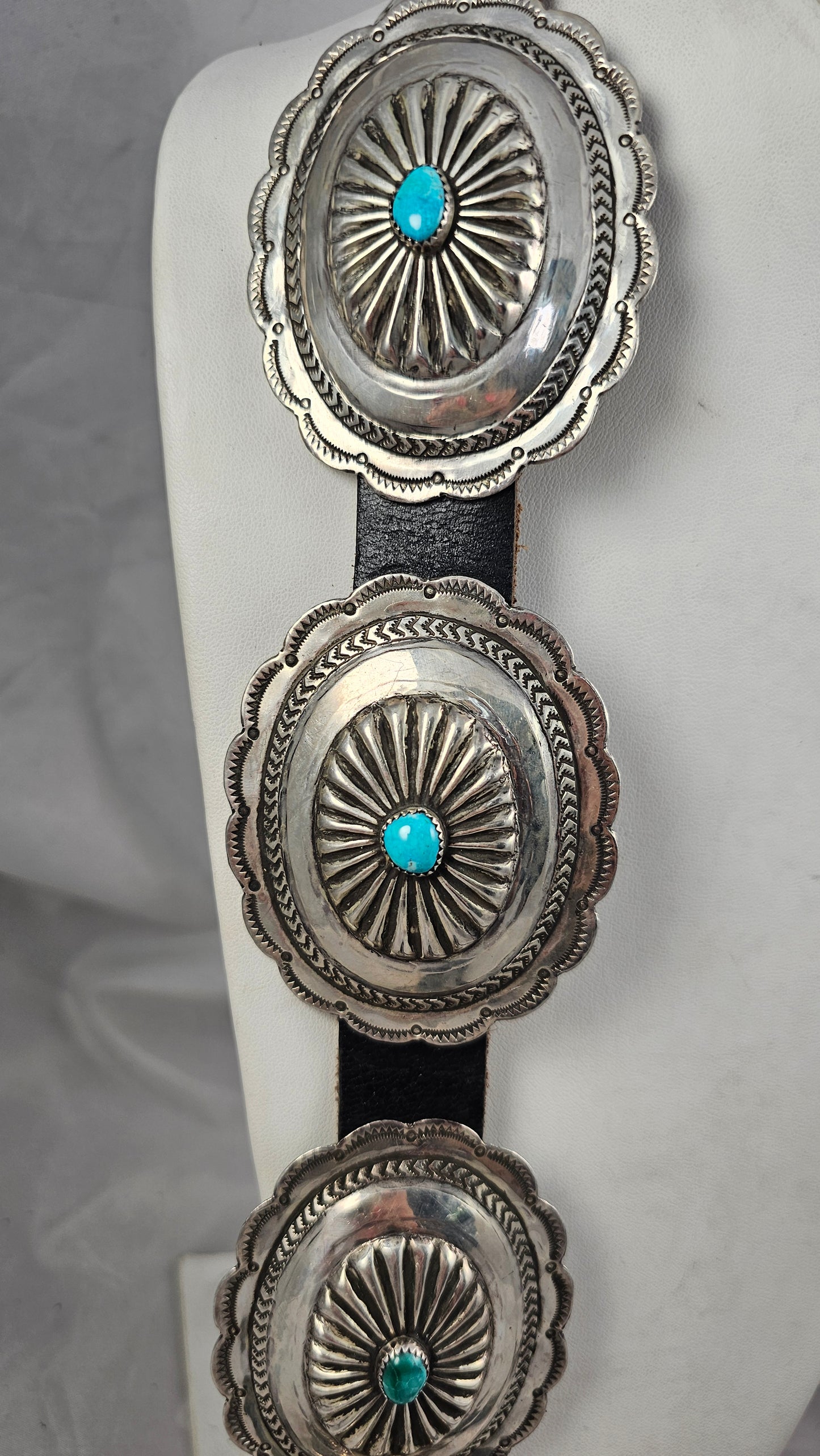 Turquoise and sterling concho belt