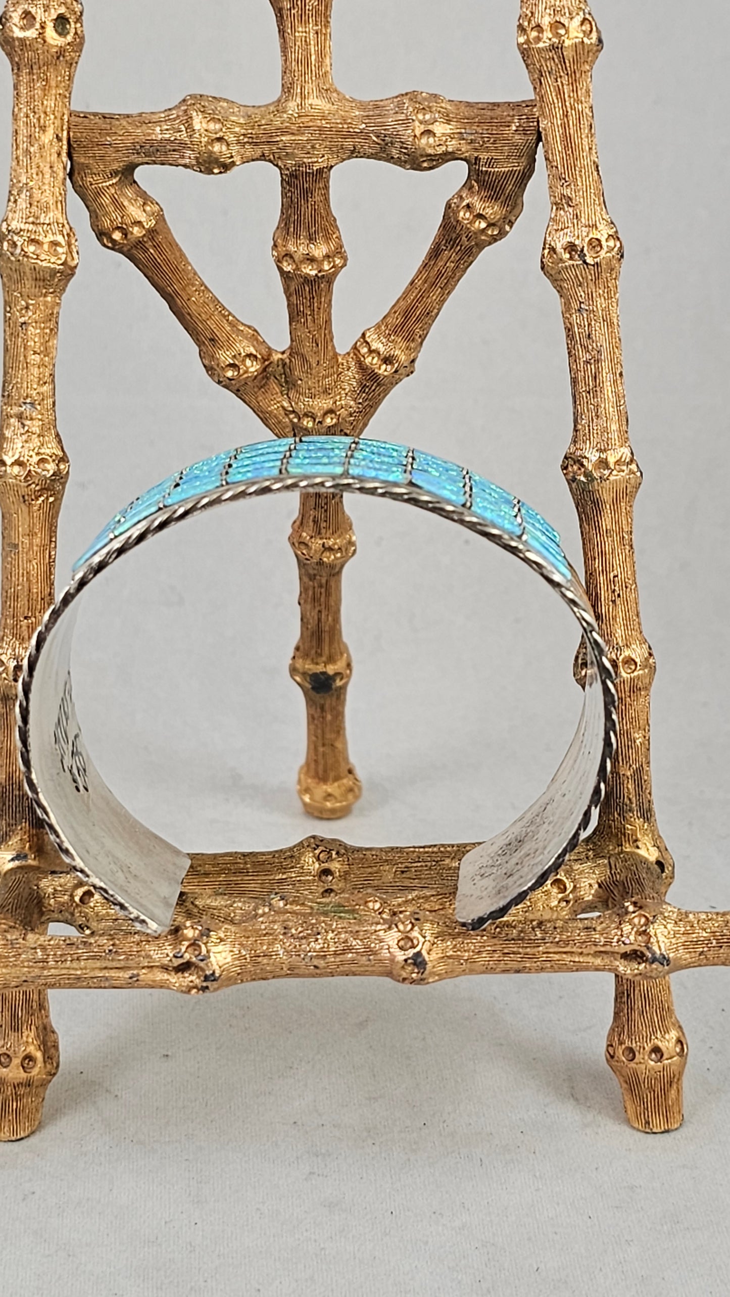 Man made opal and sterling row cuff