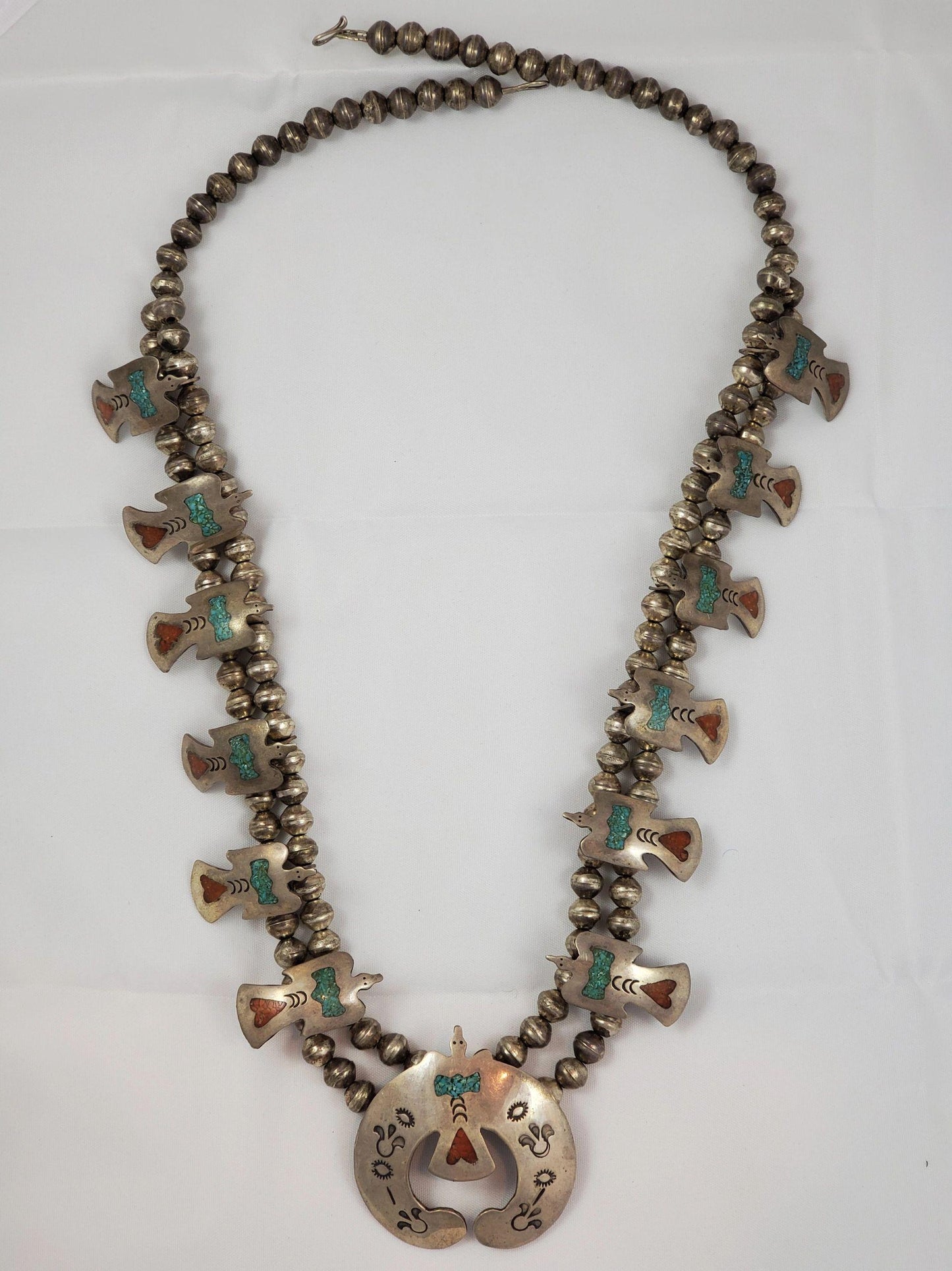 1970's Peyote Bird Chip Inlay Squash Blossom Style Necklace - Albuquerque Pawn Shop