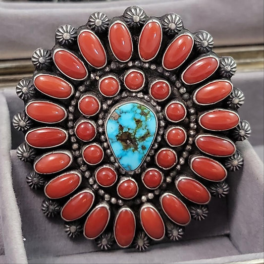 Coral & Turquoise statement ring