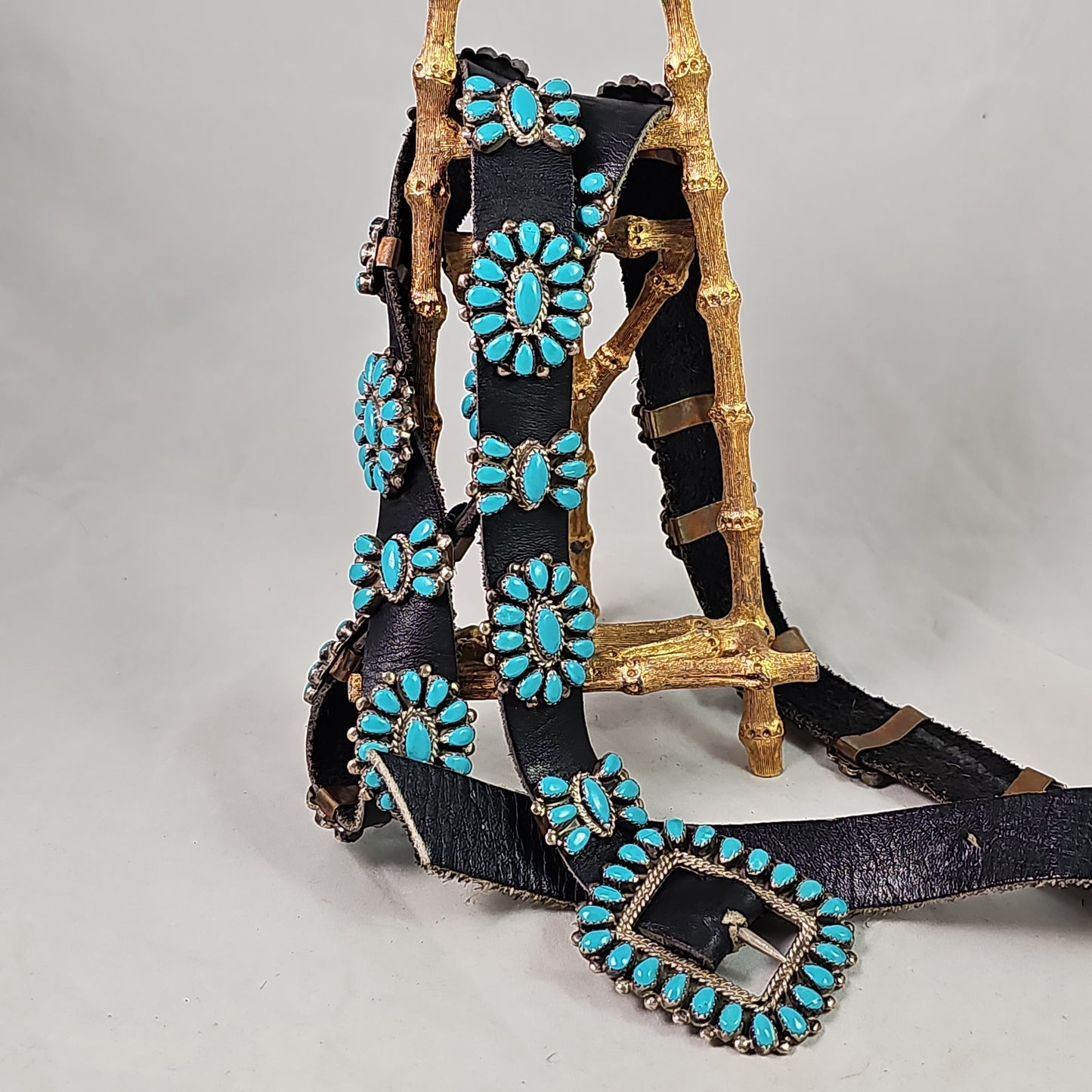 Cluster turquoise & sterling concho belt