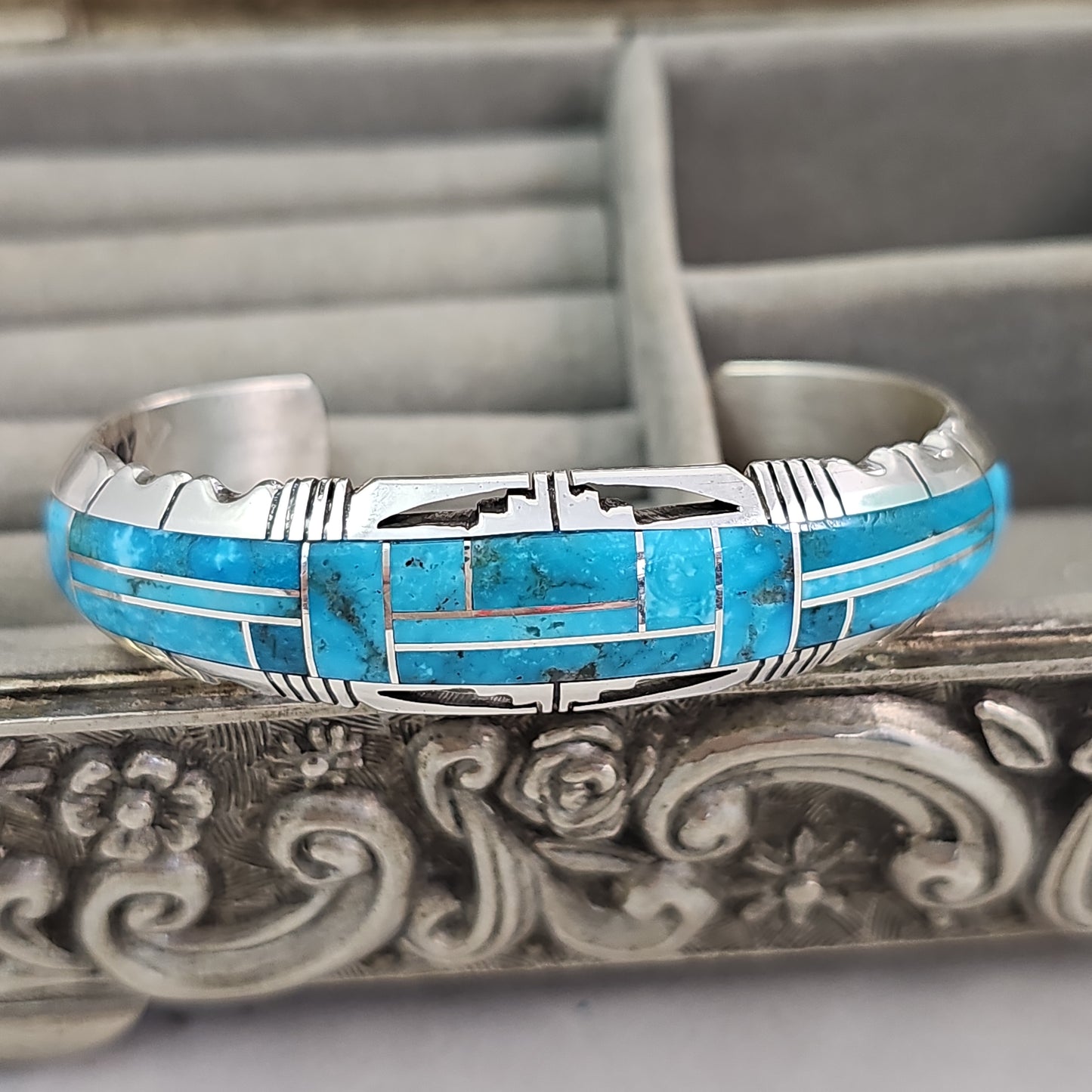 Inlay turquoise & sterling cuff