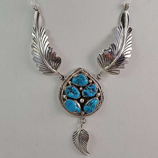 Feather turquoise cluster necklace