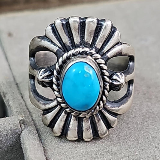 Heavy cast turquoise ring