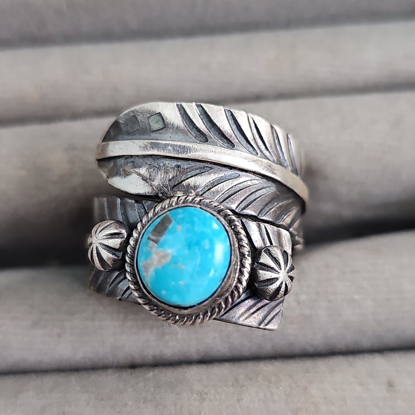 Heavy turquoise feather wrap ring