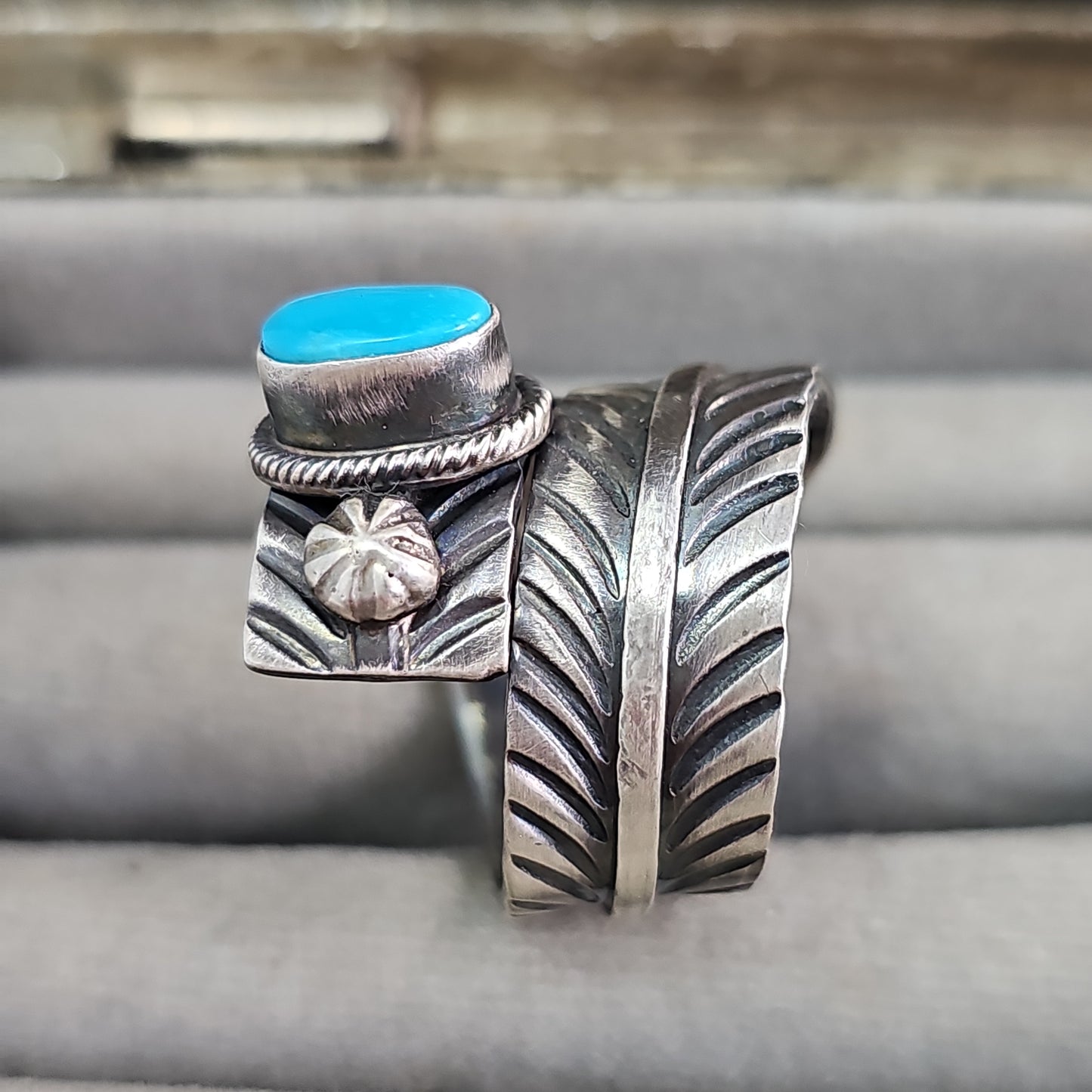 Heavy turquoise feather ring