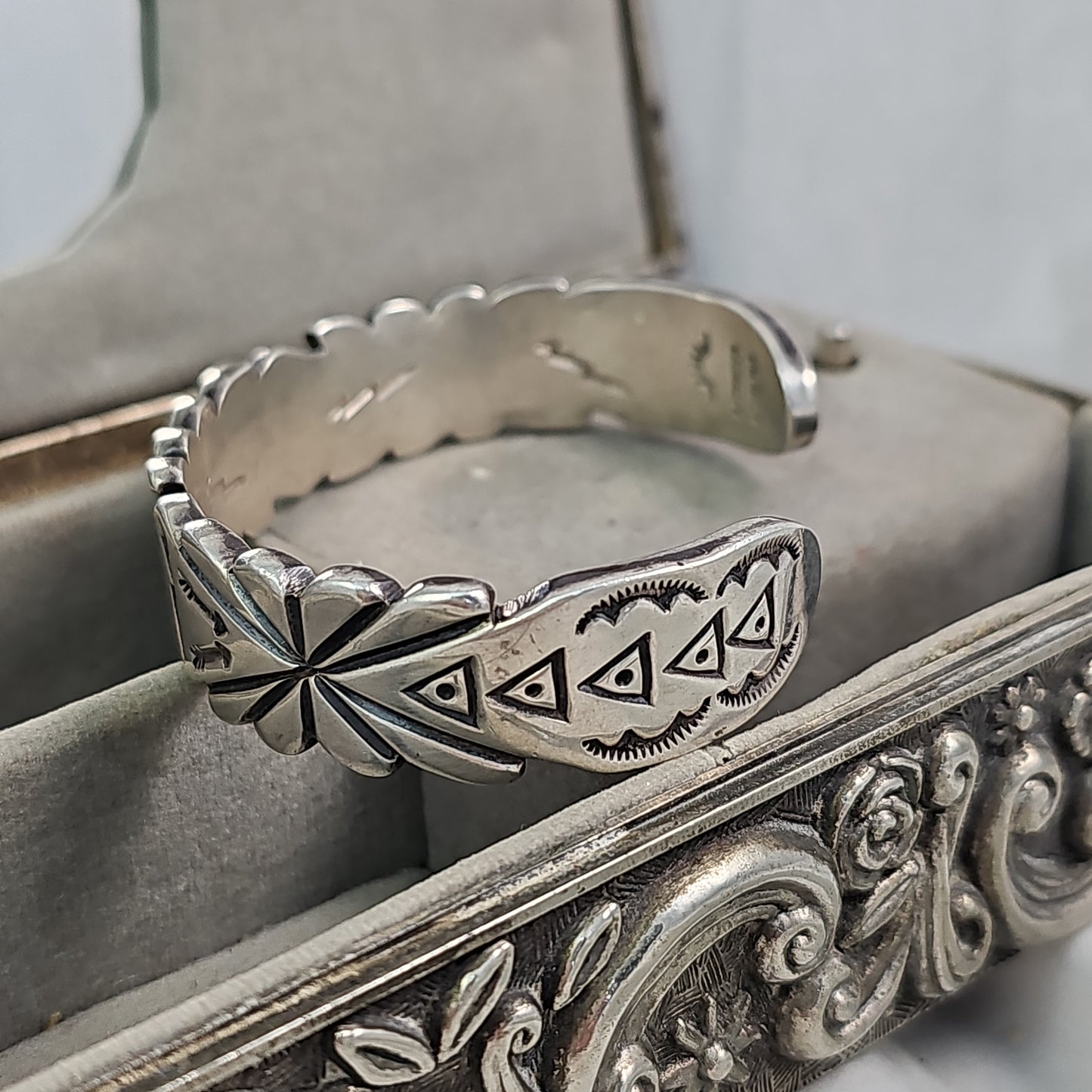 Heavy mens stamped sterling cuff.