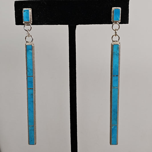 Turquoise Inlay stick earrings 3-1/4"