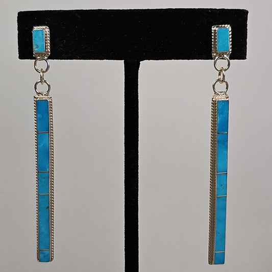 Turquoise inlay stick earrings 2-3/4"