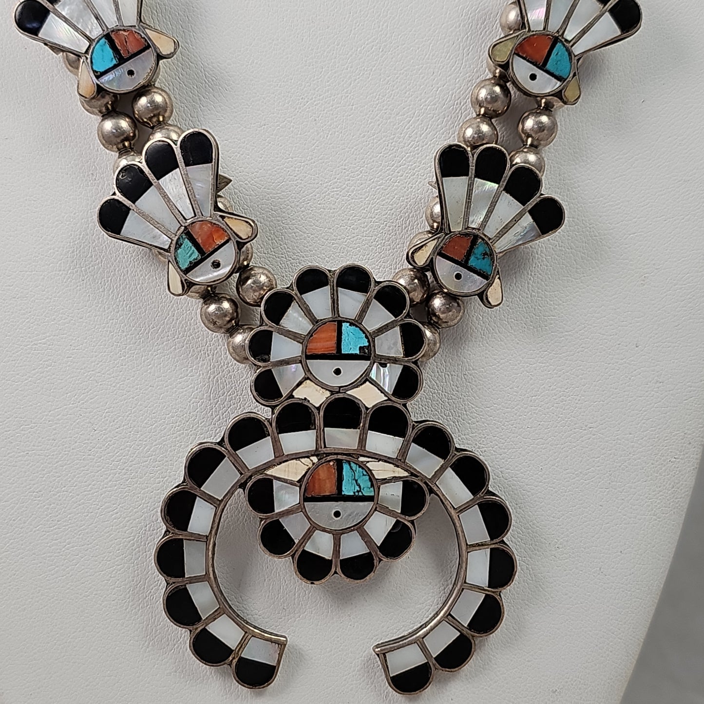 Zuni Sunface inlay squash blossom necklace