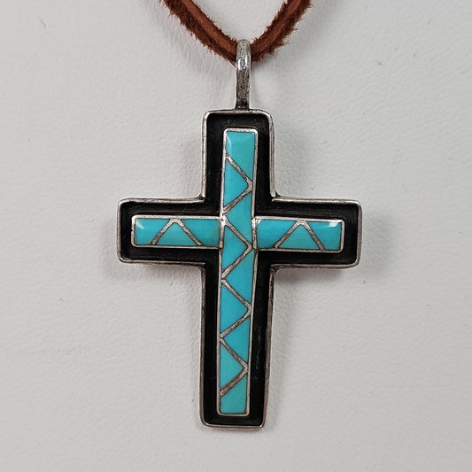 Turquoise inlay cross pendant