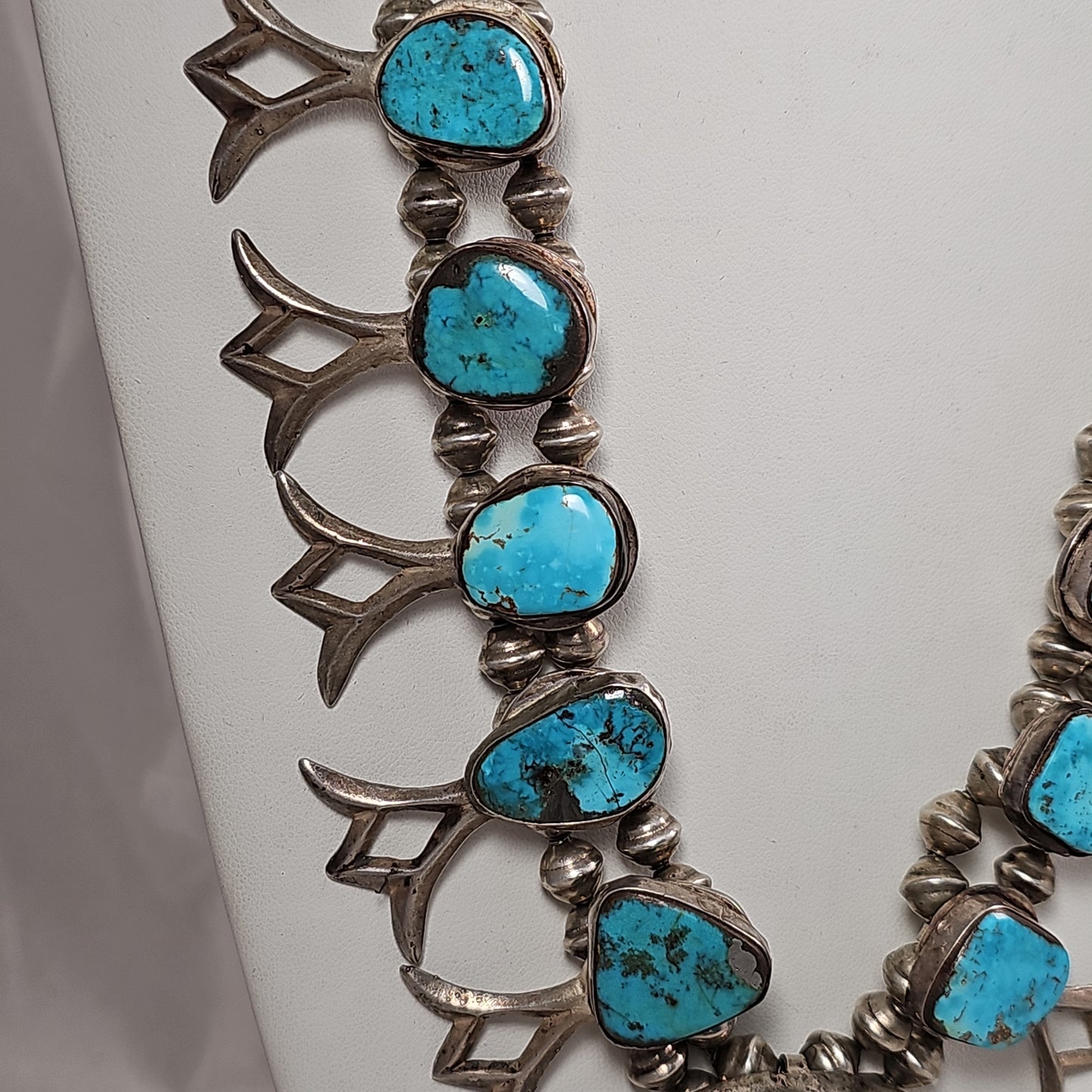 Vintage sandcast & turquoise squash blossom necklace