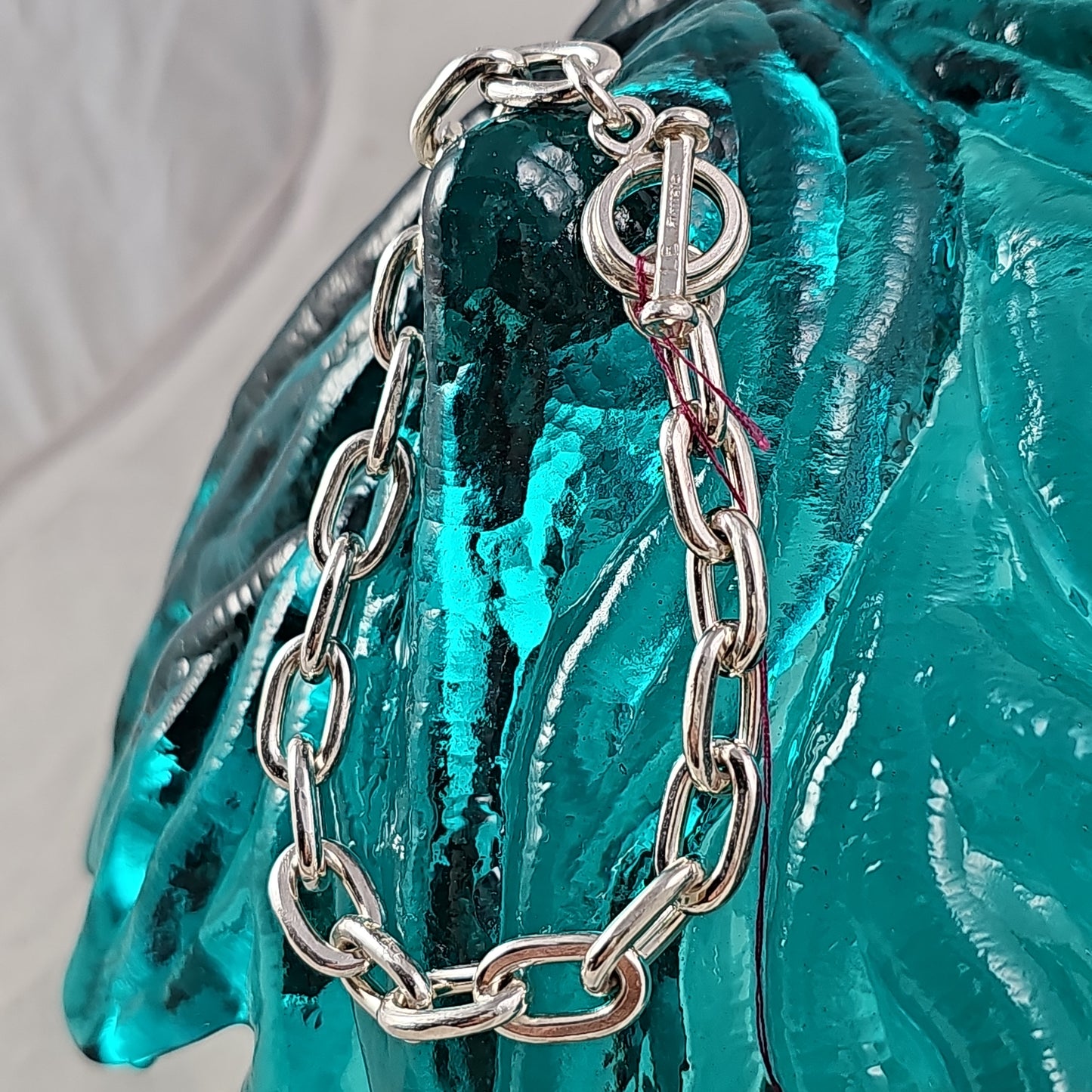 Sterling heavy link bracelet with toggle clasp.
