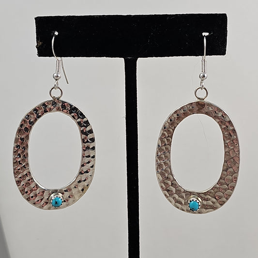 Hammered oval turquoise hoop earrings