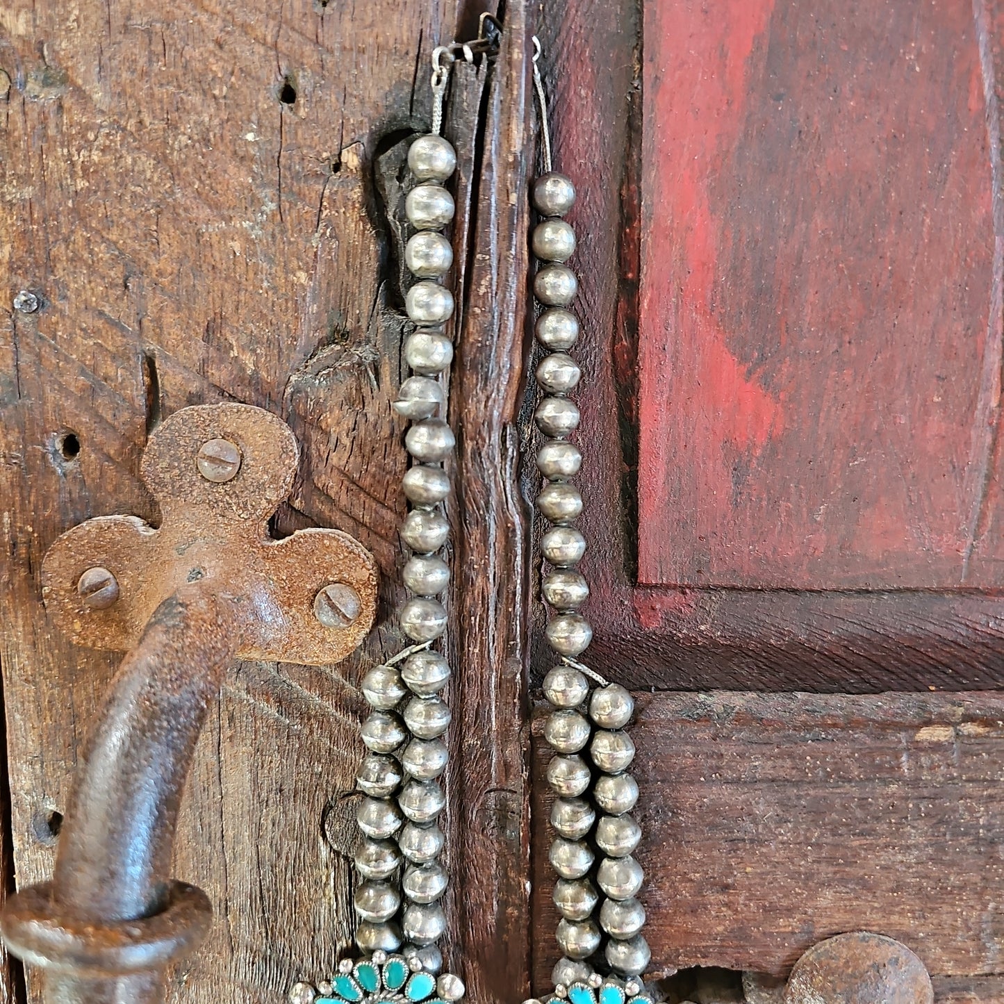 Vintage Zuni turquoise petit-point squash blossom necklace