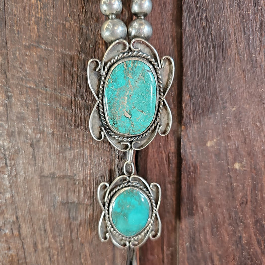 Sexy long turquoise pendant & sterling bead necklace