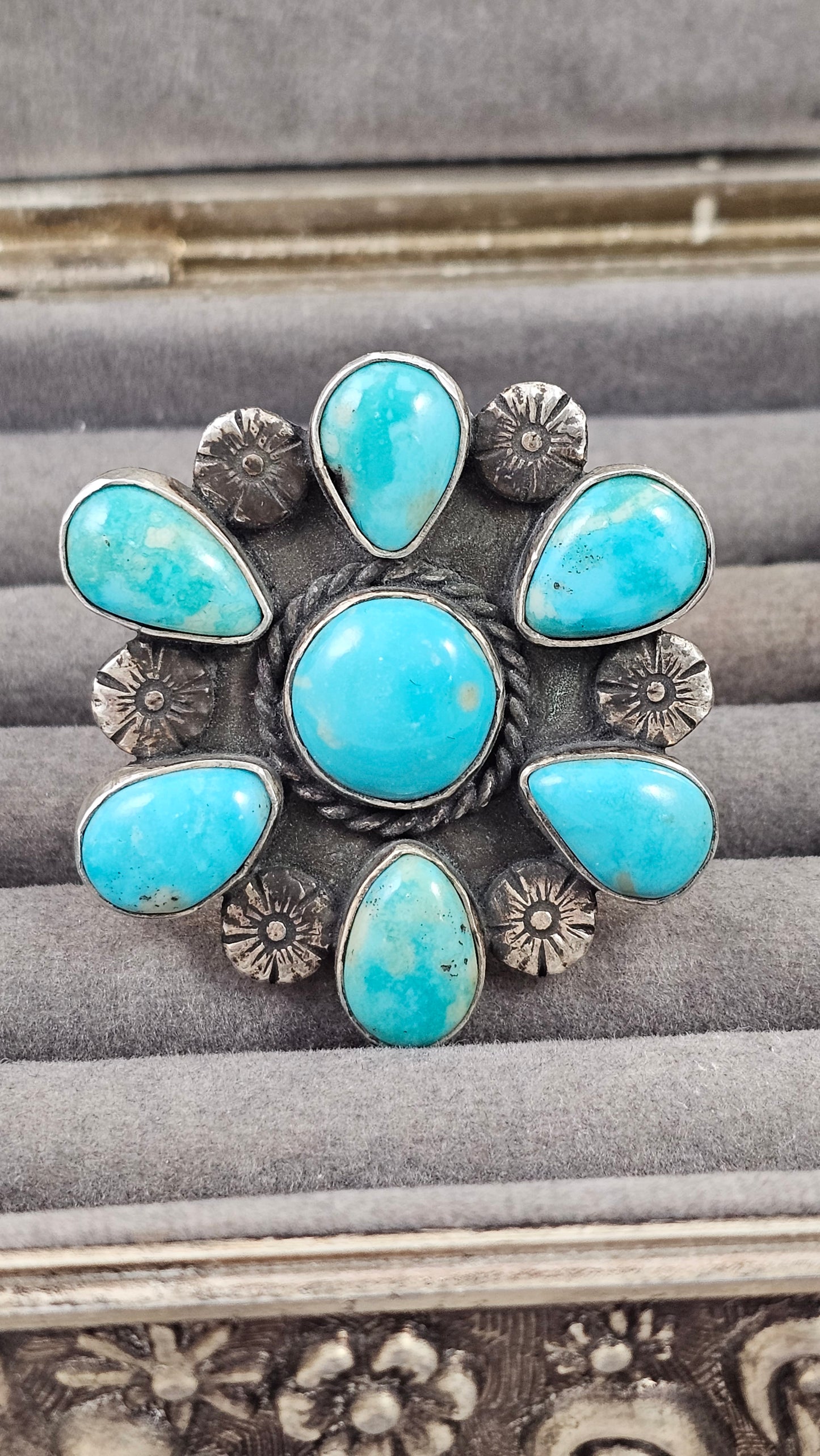Turquoise flower cluster ring