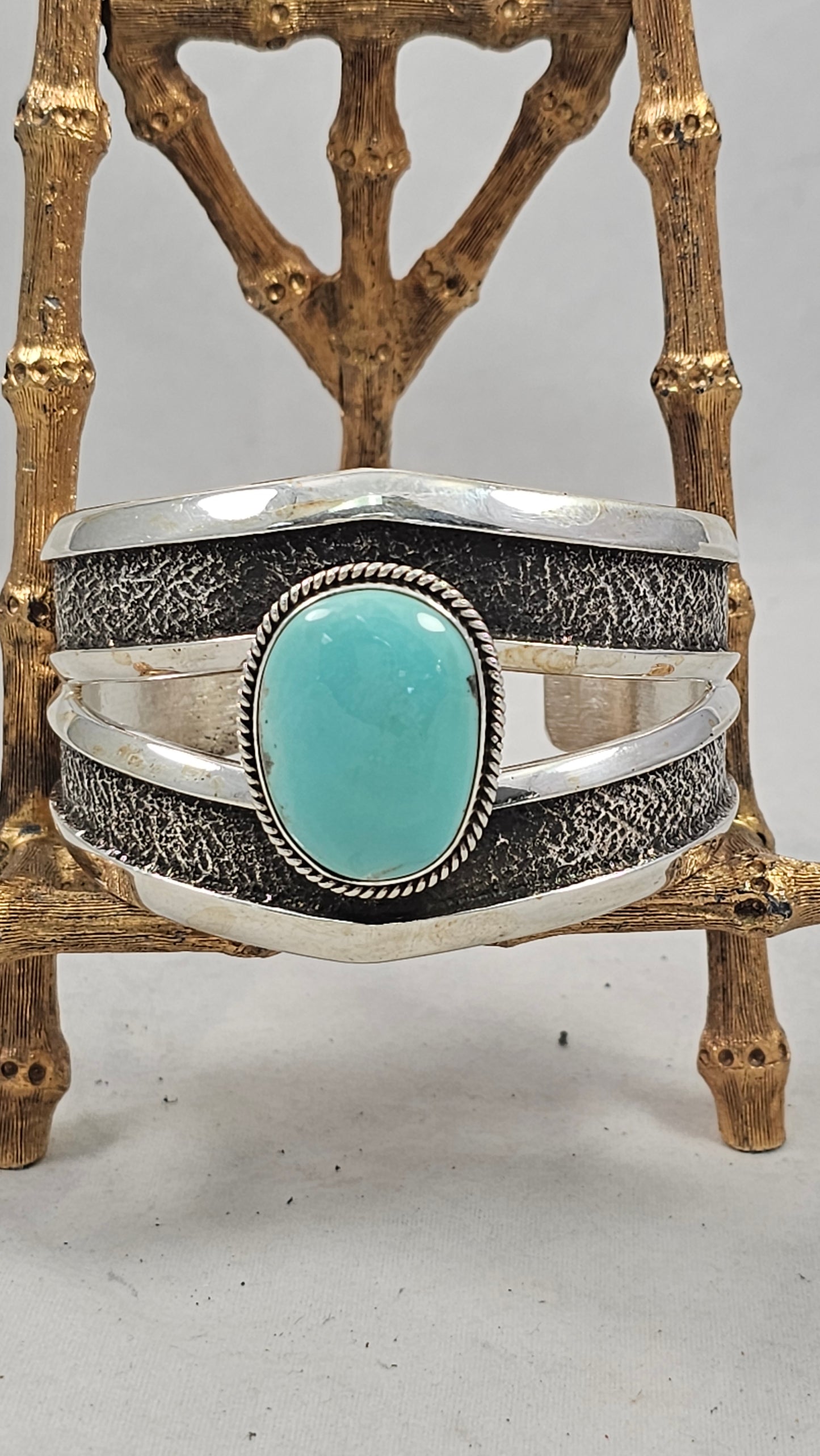Tufa cast turquoise cuff by Anthony Bowman