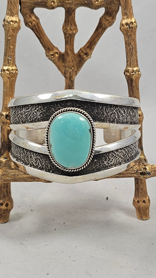 Tufa cast turquoise cuff by Anthony Bowman