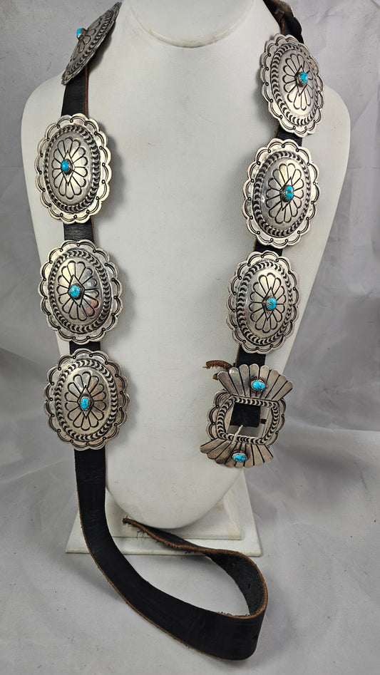 Turquoise and sterling concho belt