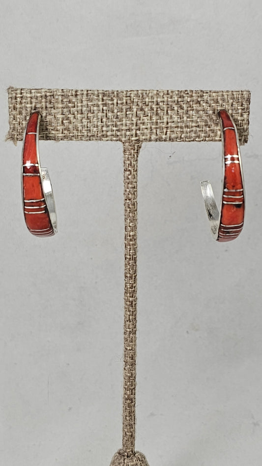 Coral inlay hoop earrings