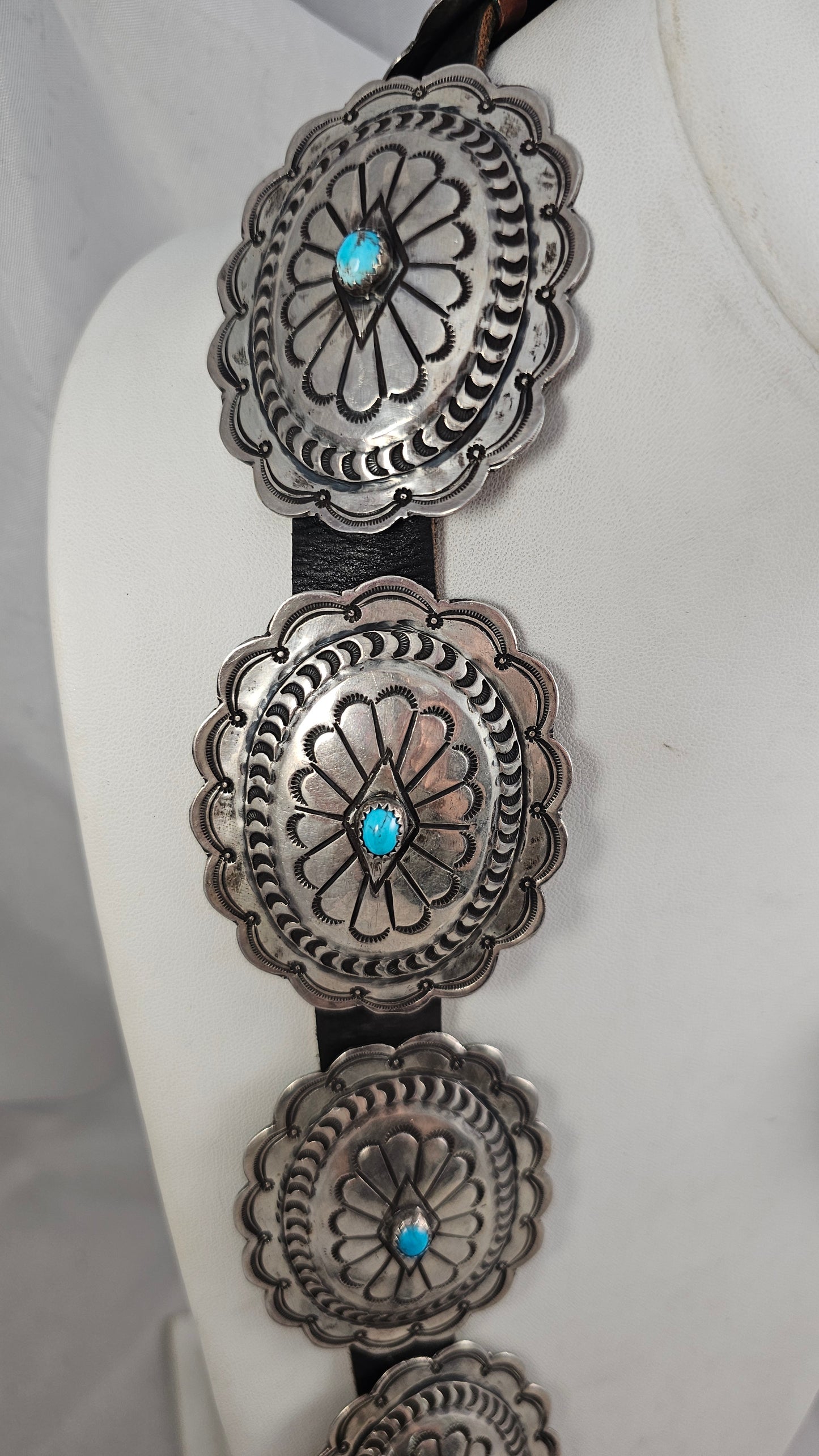 Turquoise and sterling concho belt
