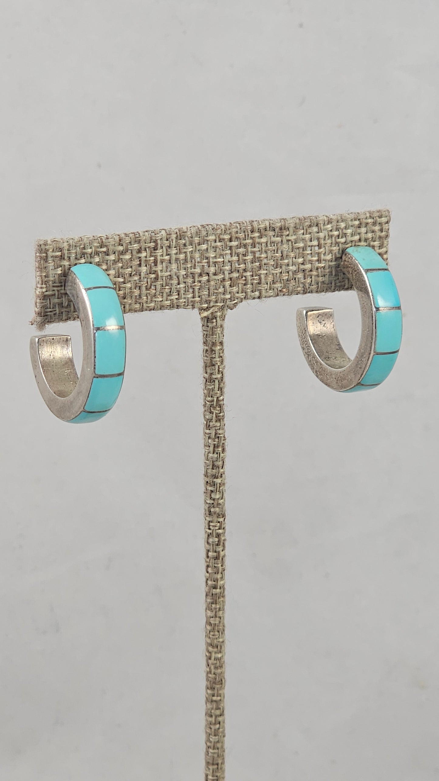 Turquoise and sterling inlay hoop earrings