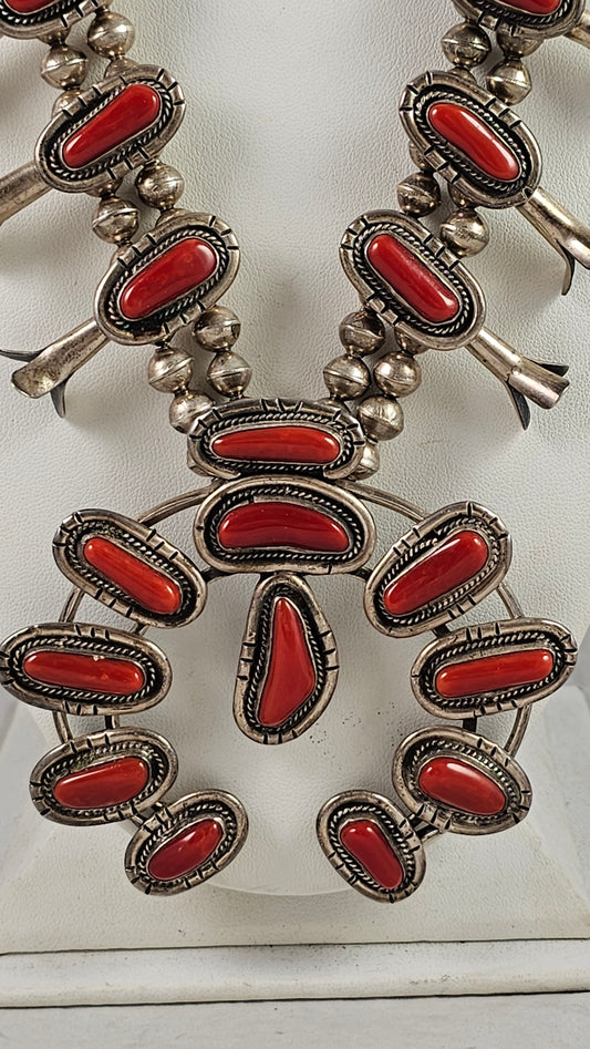 Mediterranean coral squash blossom necklace with earrings
