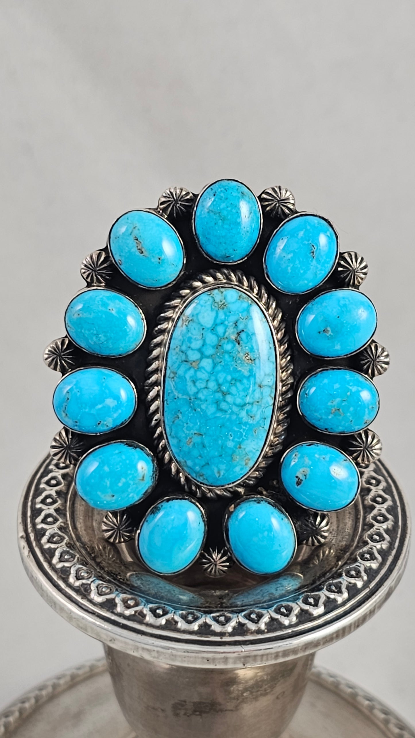 Turquoise and Sterling Cluster ring